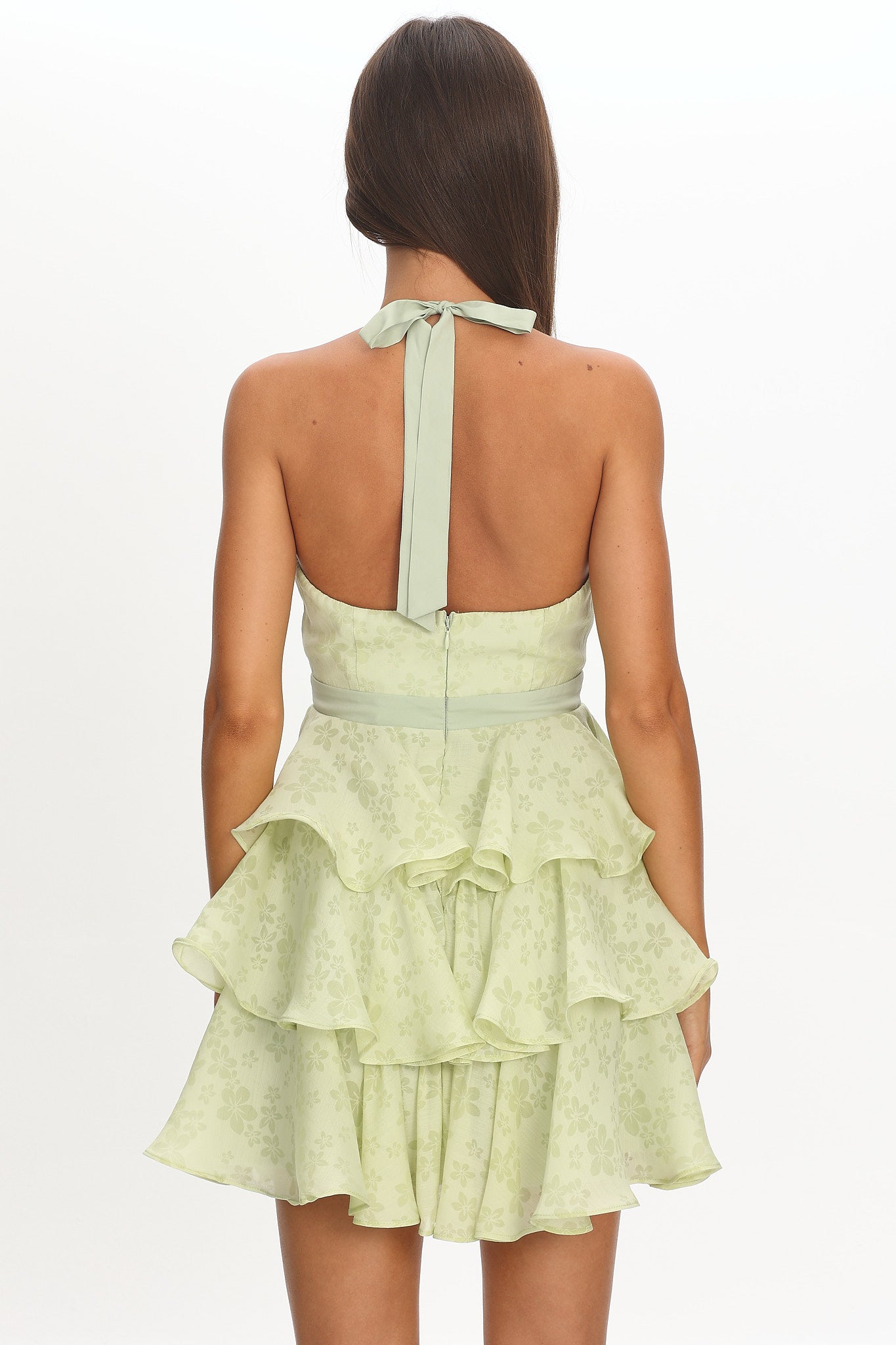 Ayala Halterneck Ruffle Mini Dress Floral Lime by Selfie Leslie Australia