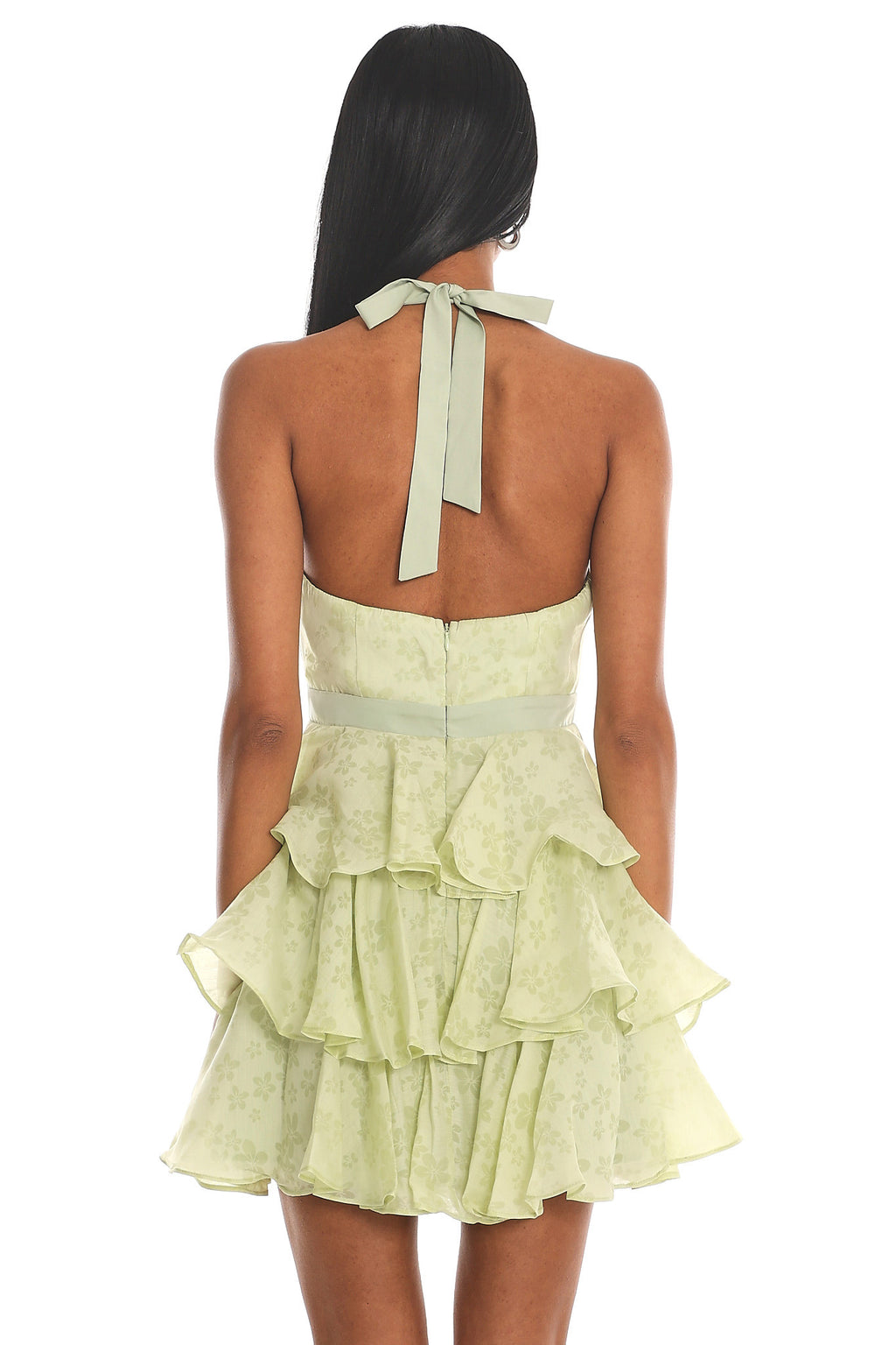 Ayala Halterneck Ruffle Mini Dress Floral Lime by Selfie Leslie Australia