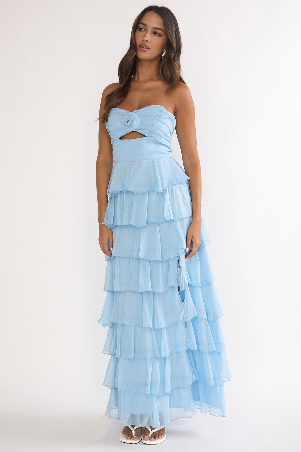 Janelia Layered Frill Maxi Dress Blue by Selfie Leslie Australia