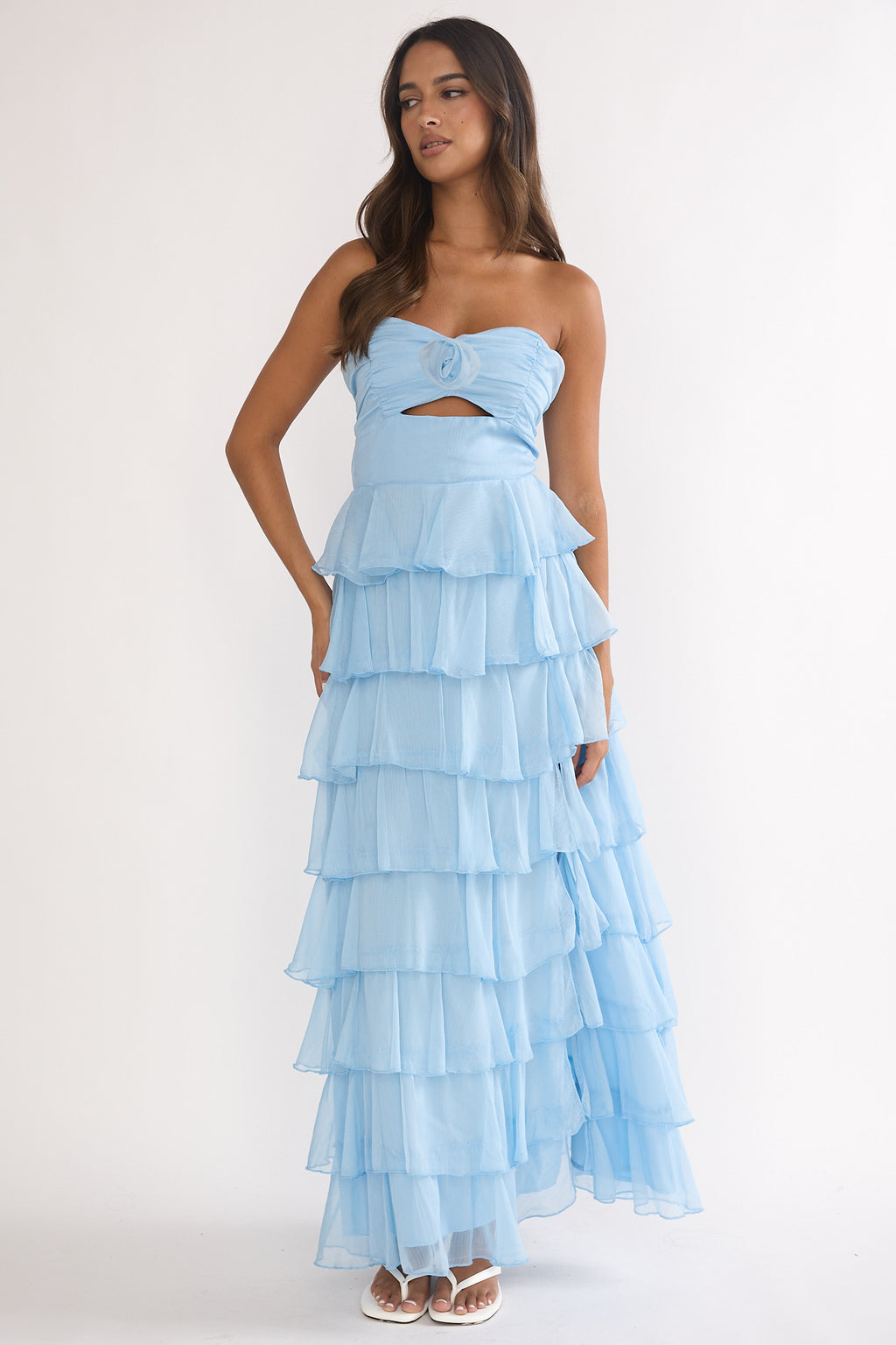 Janelia Layered Frill Maxi Dress Blue by Selfie Leslie Australia