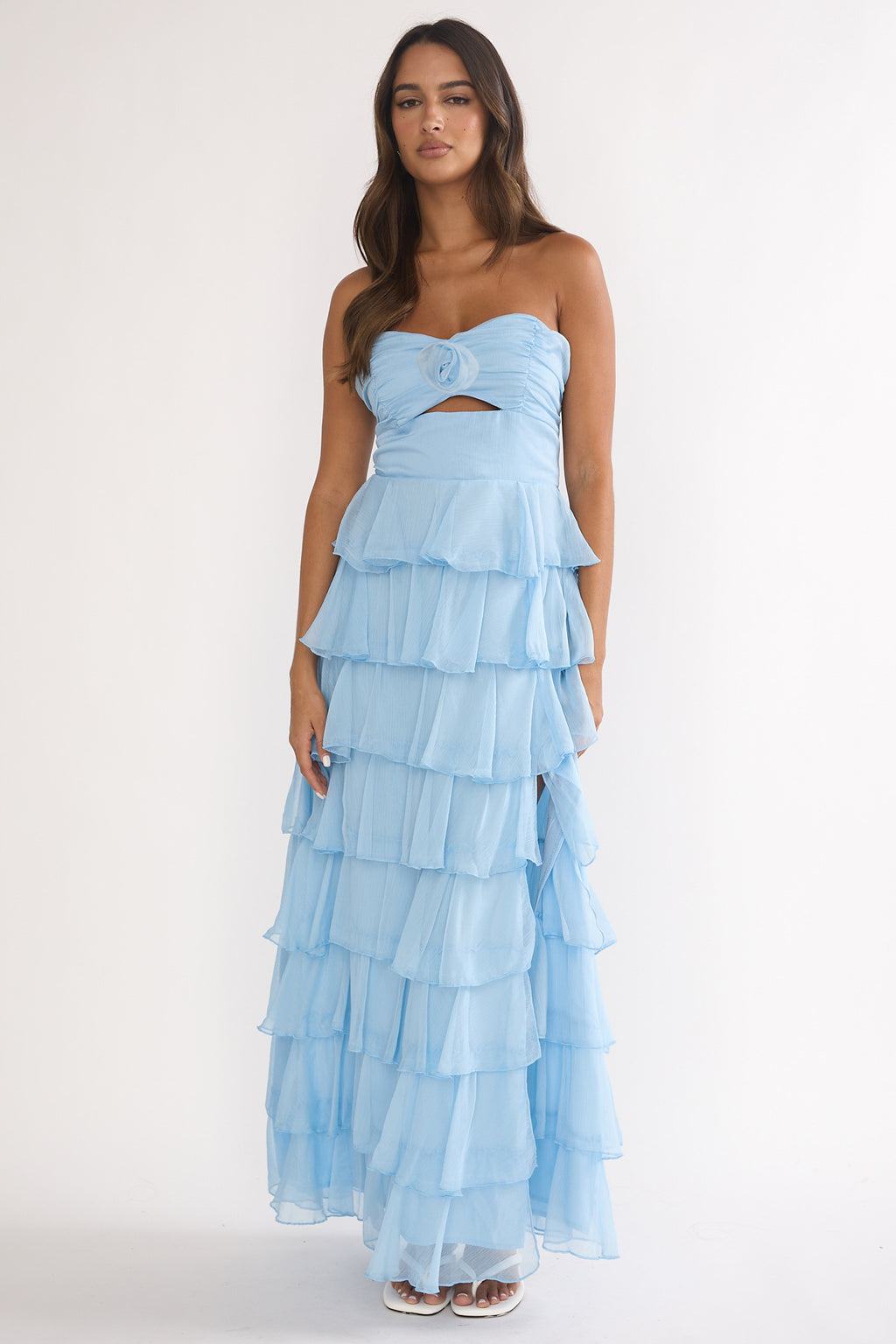 Janelia Layered Frill Maxi Dress Blue by Selfie Leslie Australia