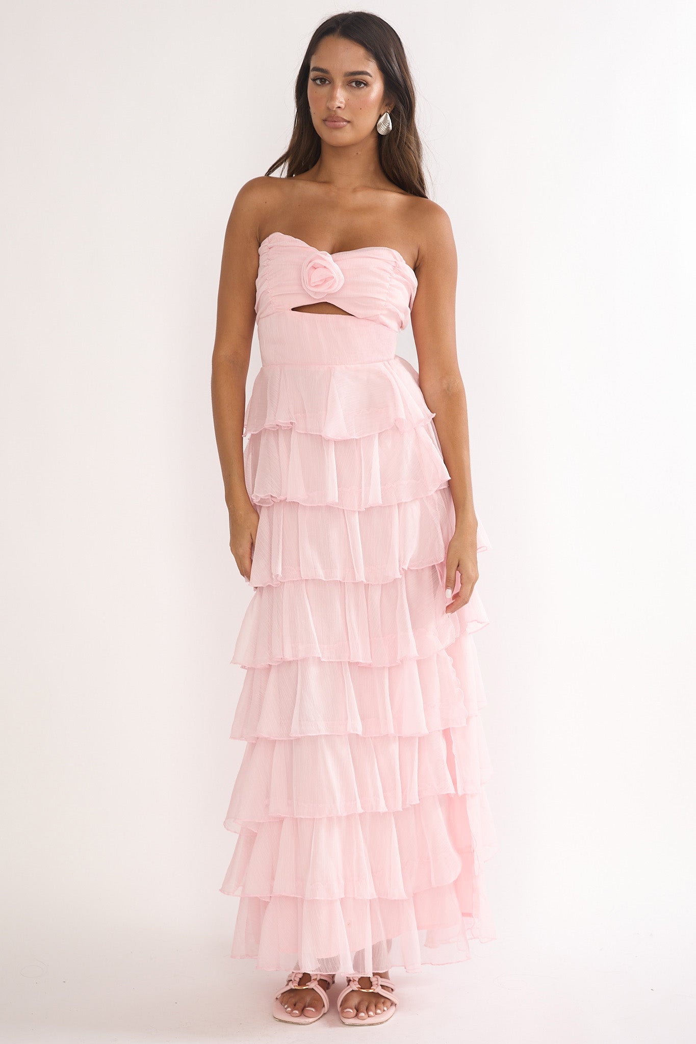 Janelia Layered Frill Maxi Dress Pink by Selfie Leslie Australia