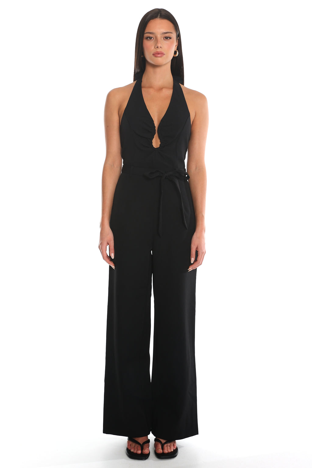 Smoke Screen Halter Wide-Leg Jumpsuit Black
