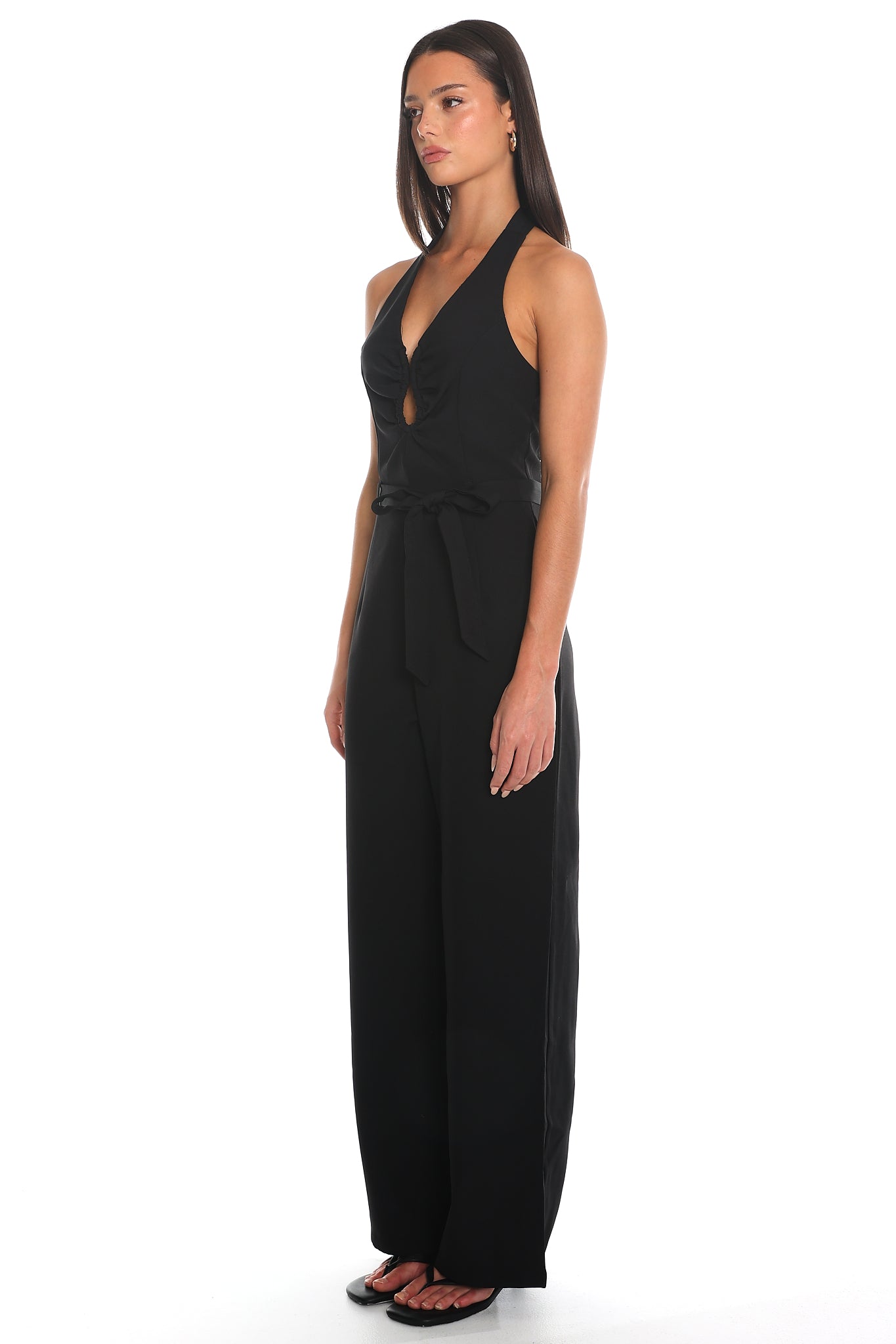 Smoke Screen Halter Wide-Leg Jumpsuit Black