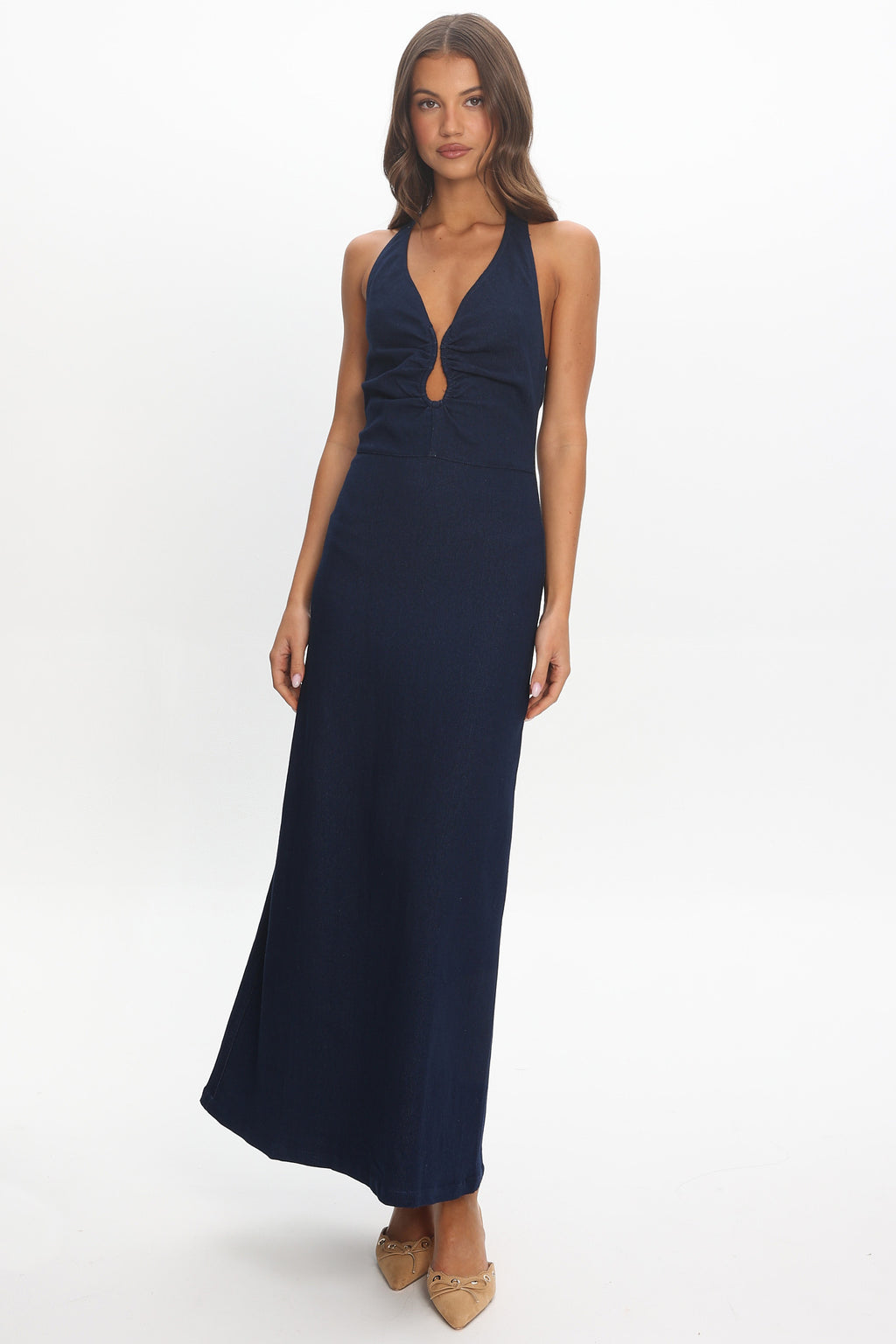 Lioren Plunging Halterneck Maxi Dress Indigo