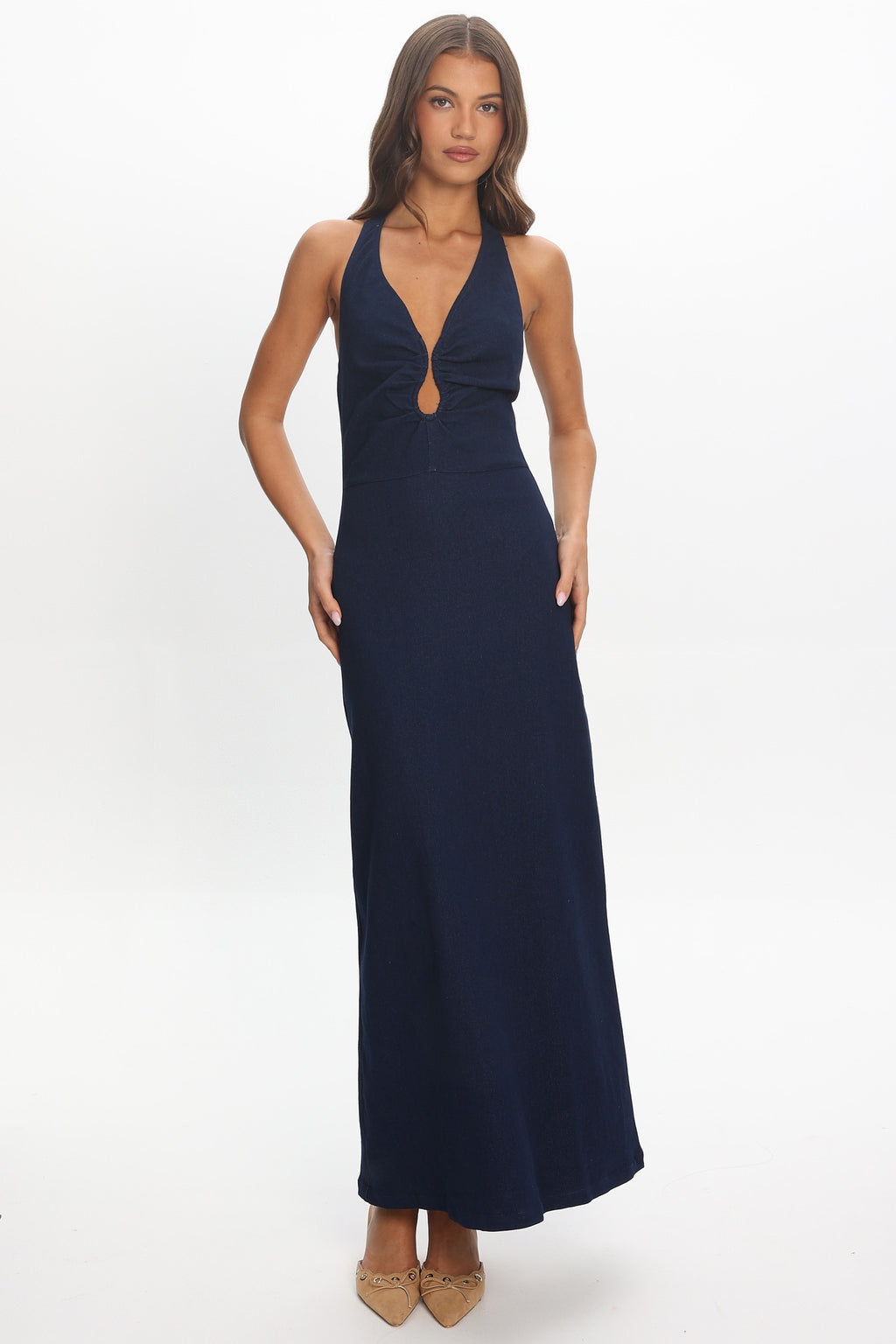 Lioren Plunging Halterneck Maxi Dress Indigo