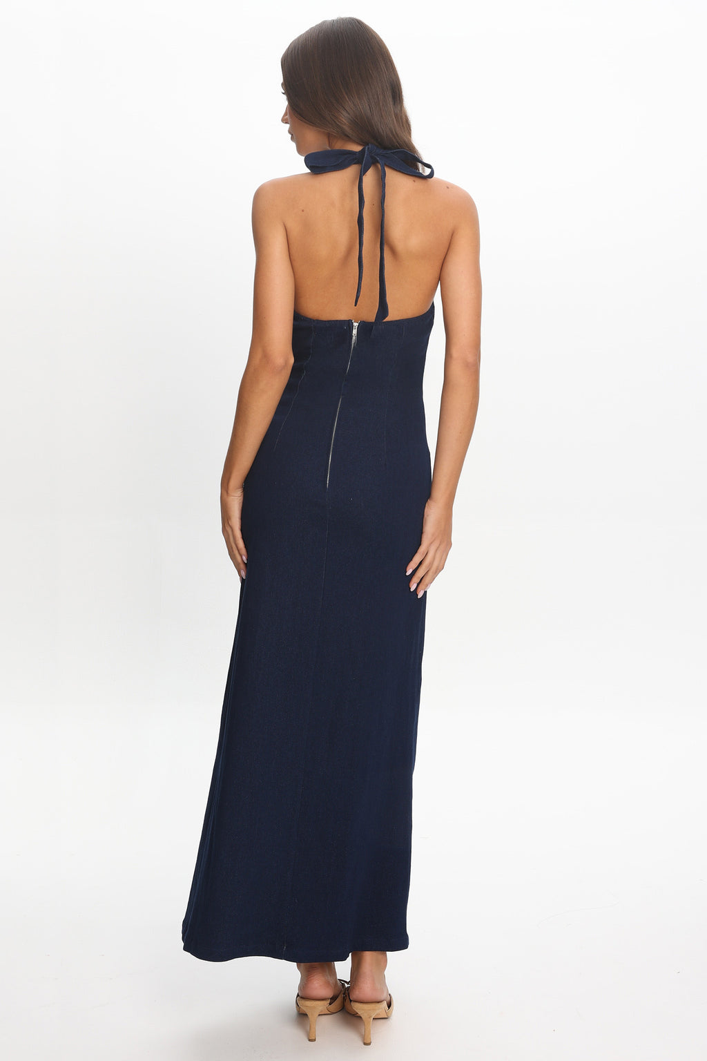 Lioren Plunging Halterneck Maxi Dress Indigo