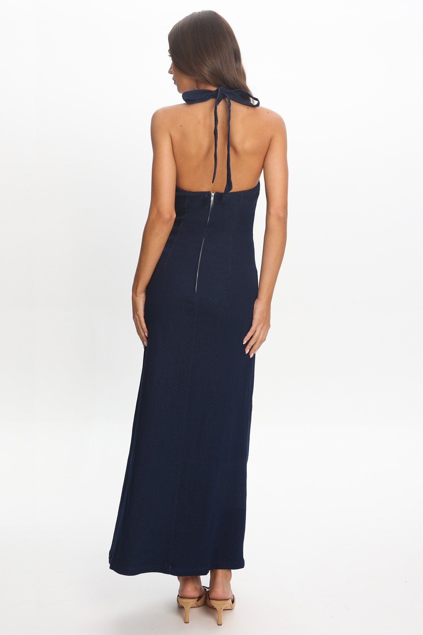 Lioren Plunging Halterneck Maxi Dress Indigo