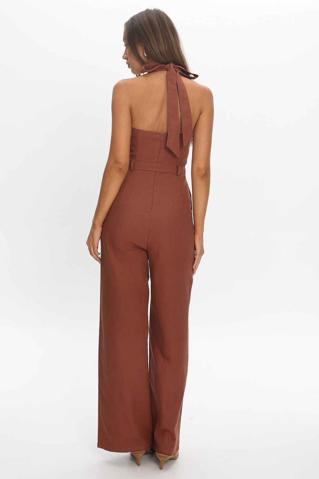 Lioren Plunging Halterneck Jumpsuit Chocolate by Selfie Leslie Australia