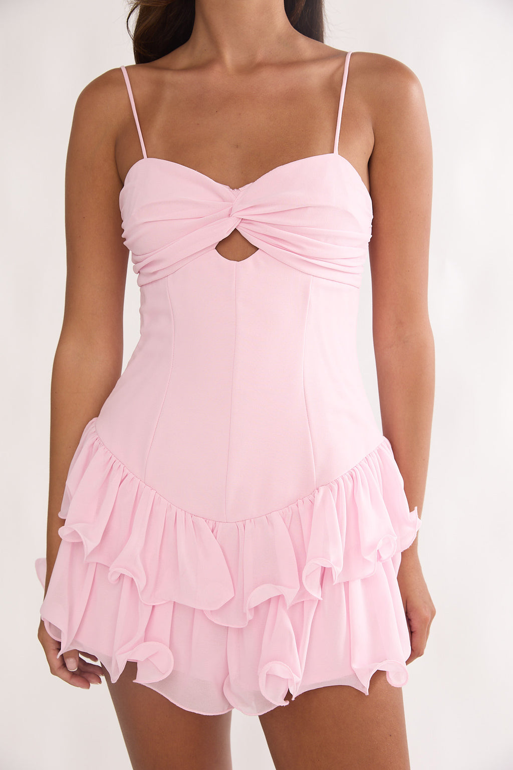 Heartstring Layered Hem Mini Dress Pink by Selfie Leslie Australia