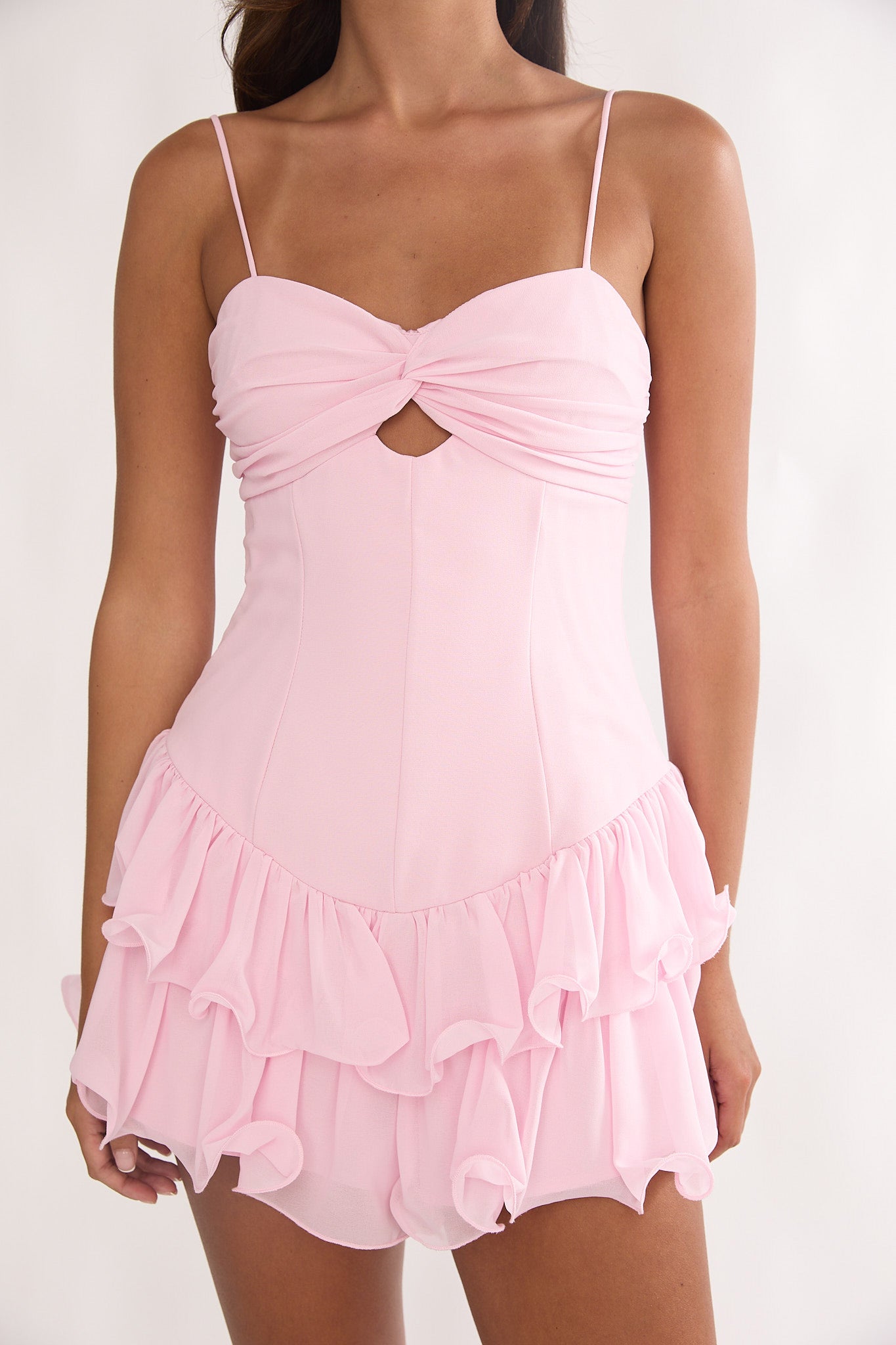 Heartstring Layered Hem Mini Dress Pink by Selfie Leslie Australia