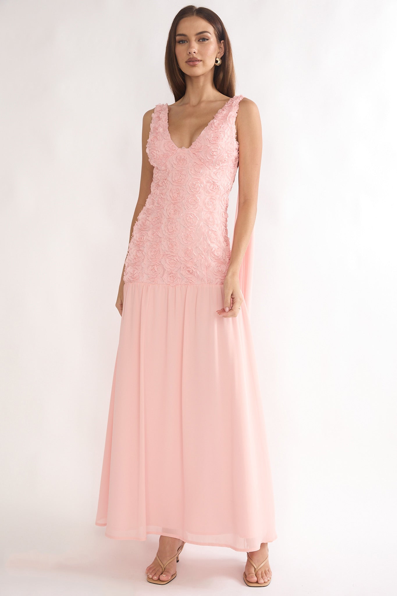 Marcellia Tied Back Maxi Dress Embellished Pink by Selfie Leslie Australia