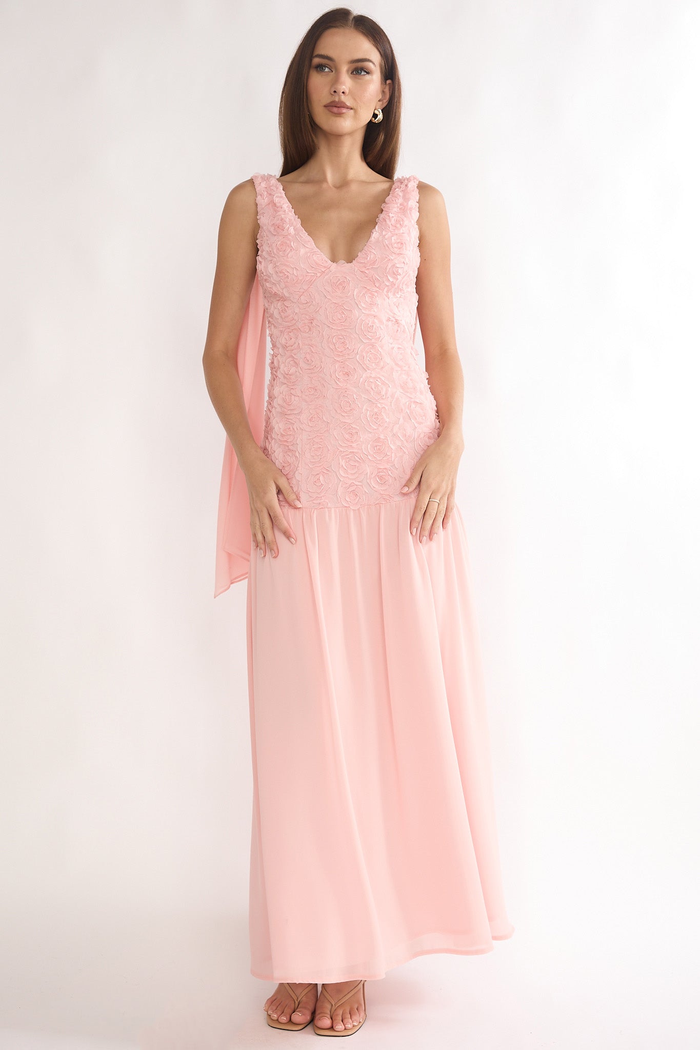 Marcellia Tied Back Maxi Dress Embellished Pink by Selfie Leslie Australia