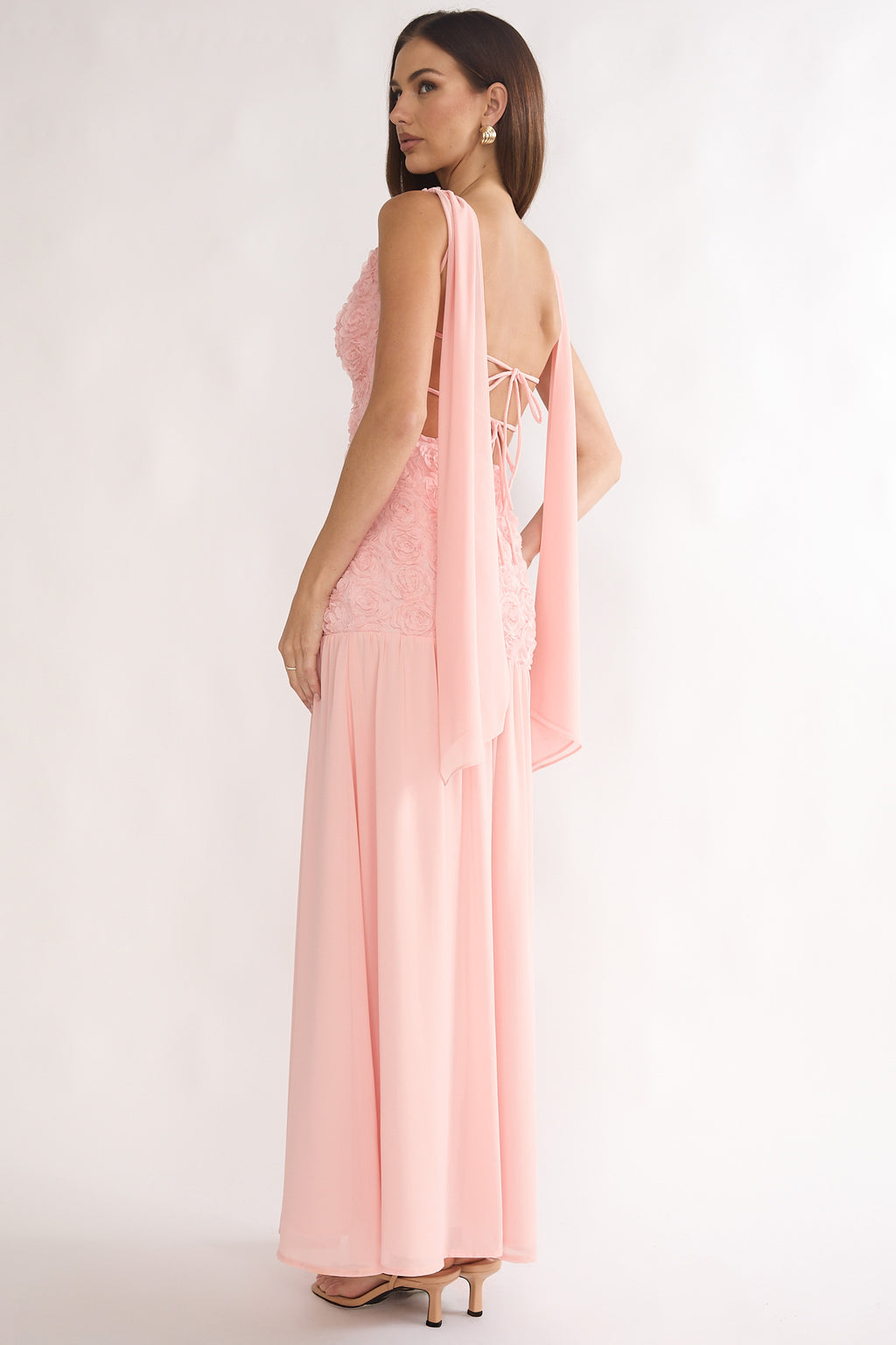 Marcellia Tied Back Maxi Dress Embellished Pink by Selfie Leslie Australia