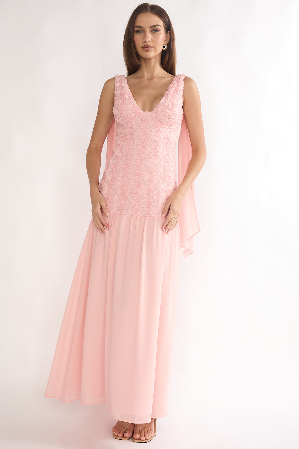 Marcellia Tied Back Maxi Dress Embellished Pink by Selfie Leslie Australia
