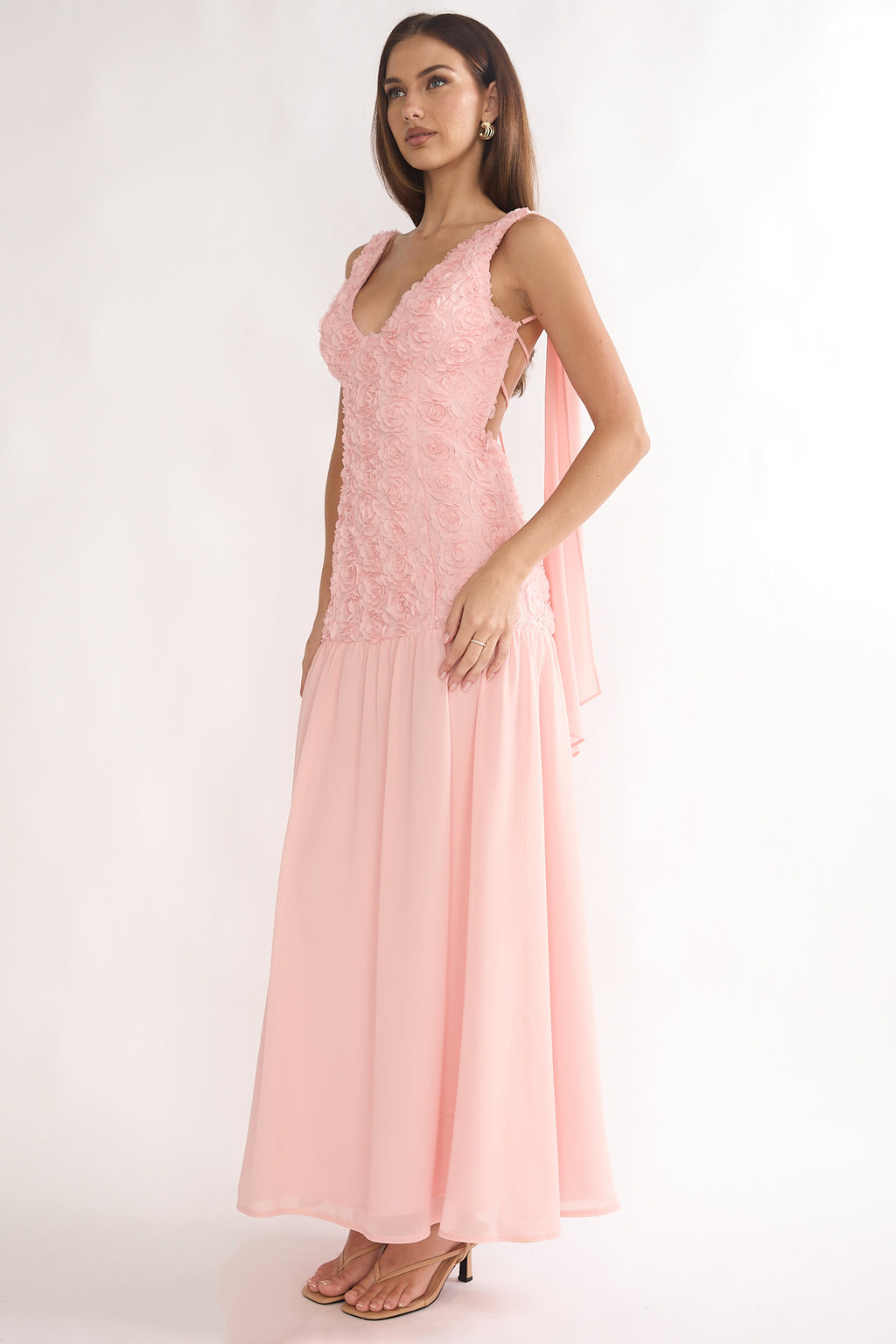 Marcellia Tied Back Maxi Dress Embellished Pink by Selfie Leslie Australia