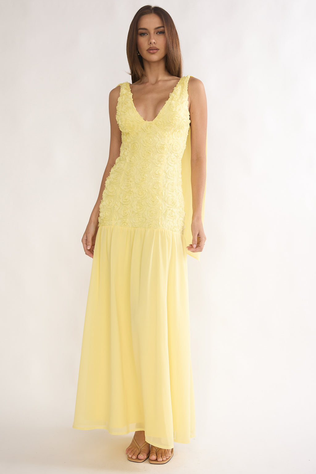 Marcellia Tied Back Maxi Dress Embellished Yellow by Selfie Leslie Australia