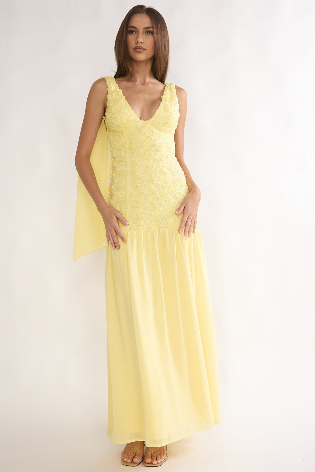Marcellia Tied Back Maxi Dress Embellished Yellow by Selfie Leslie Australia
