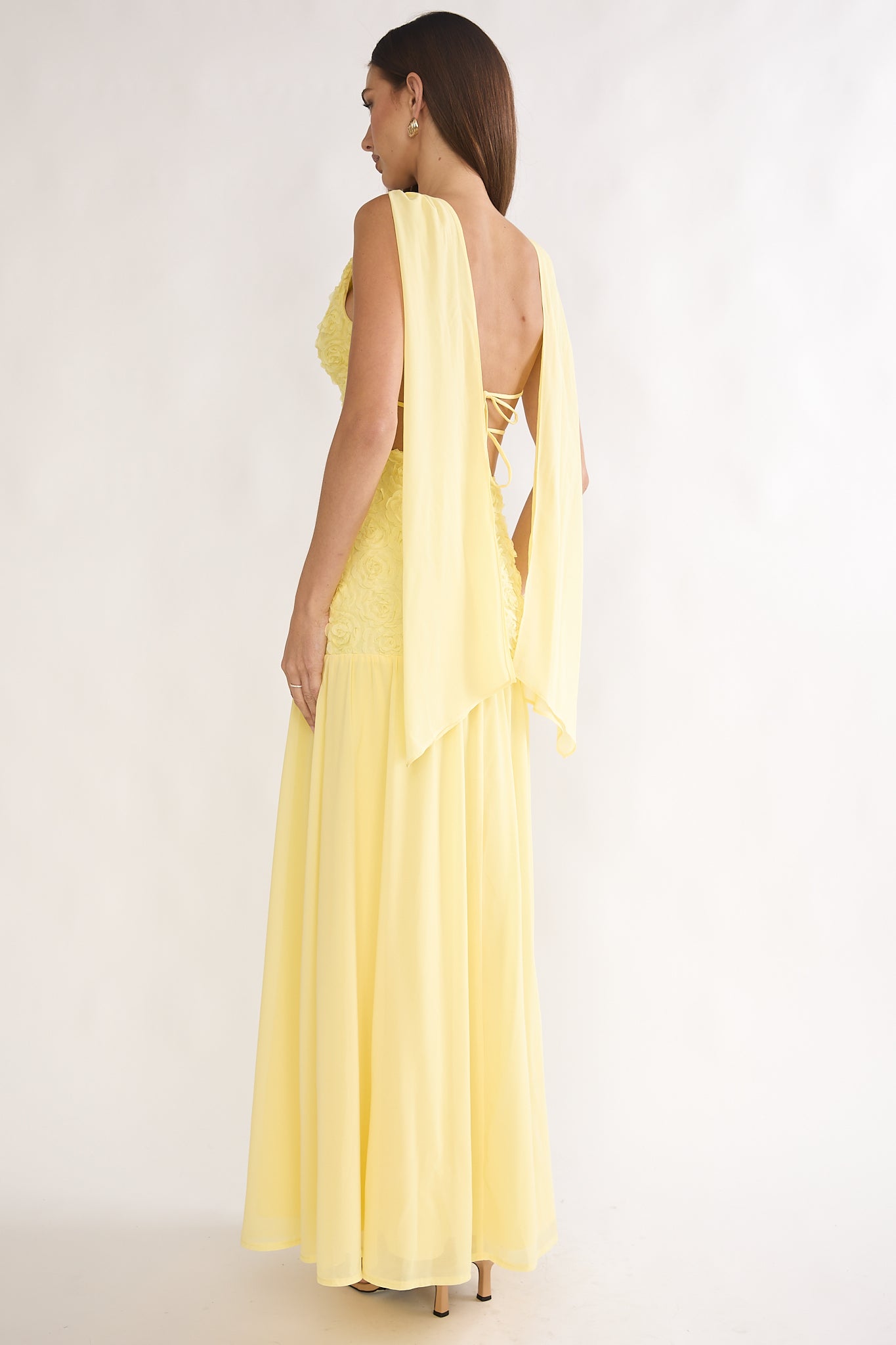 Marcellia Tied Back Maxi Dress Embellished Yellow by Selfie Leslie Australia