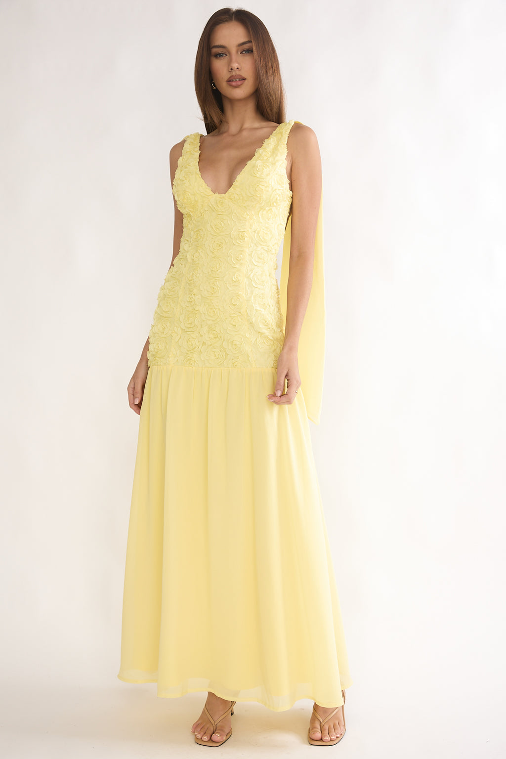 Marcellia Tied Back Maxi Dress Embellished Yellow by Selfie Leslie Australia