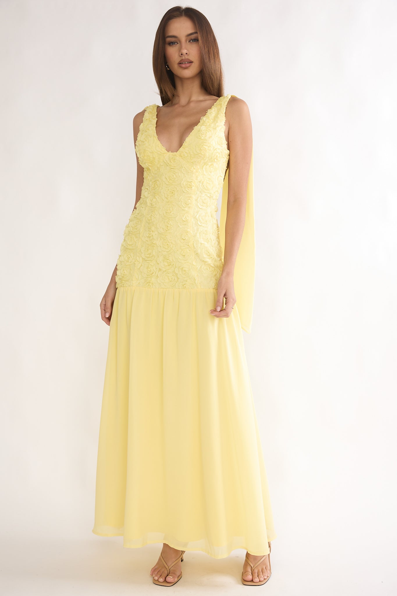 Marcellia Tied Back Maxi Dress Embellished Yellow by Selfie Leslie Australia