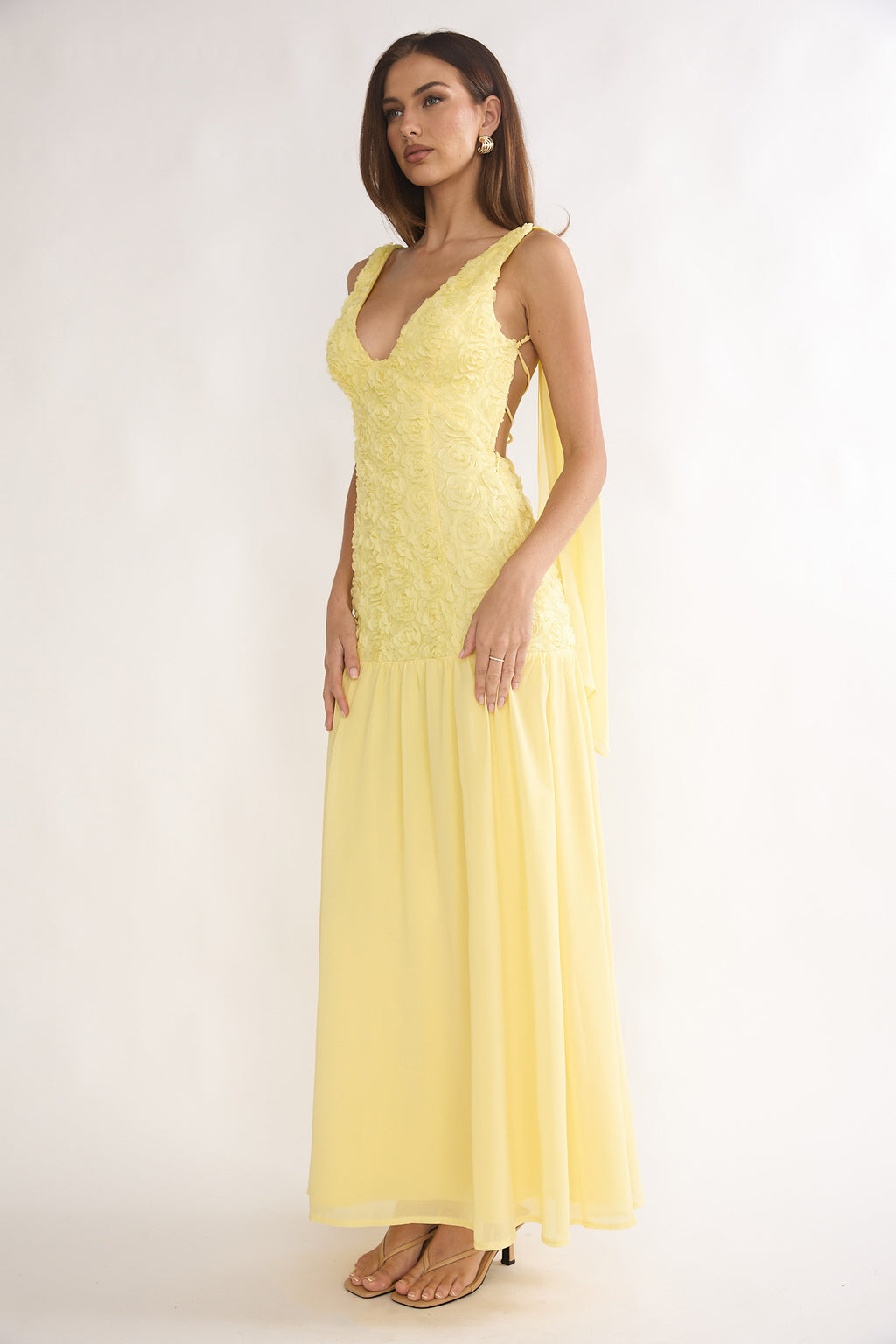 Marcellia Tied Back Maxi Dress Embellished Yellow by Selfie Leslie Australia
