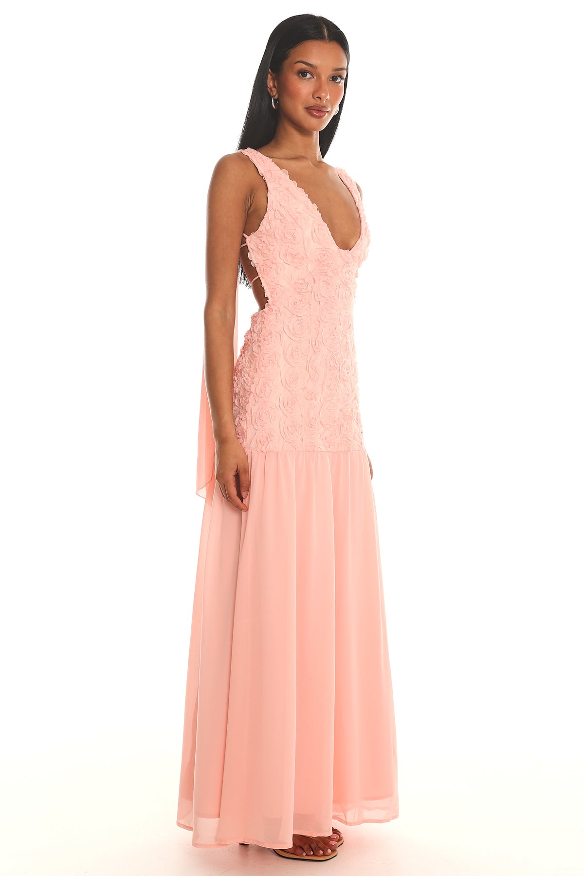 Marcellia Tied Back Maxi Dress Embellished Pink by Selfie Leslie Australia
