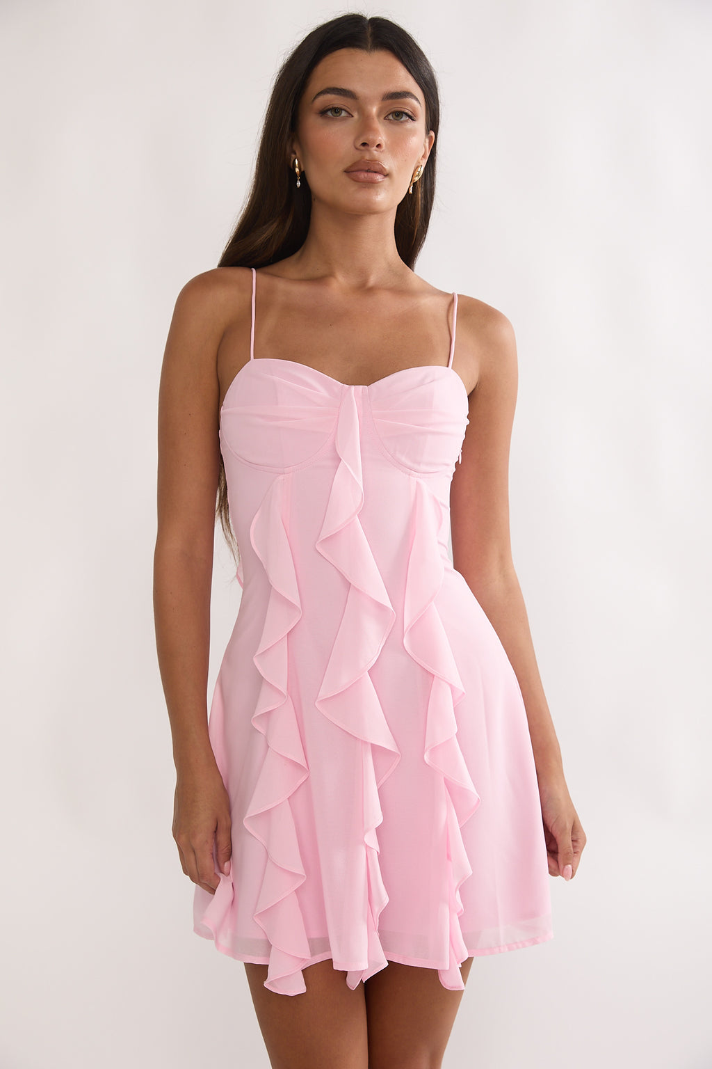 Katalia Ruffle Mini Dress Blush by Selfie Leslie Australia