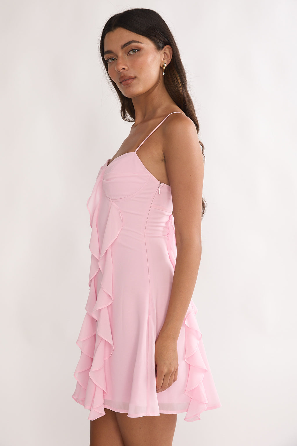 Katalia Ruffle Mini Dress Blush by Selfie Leslie Australia