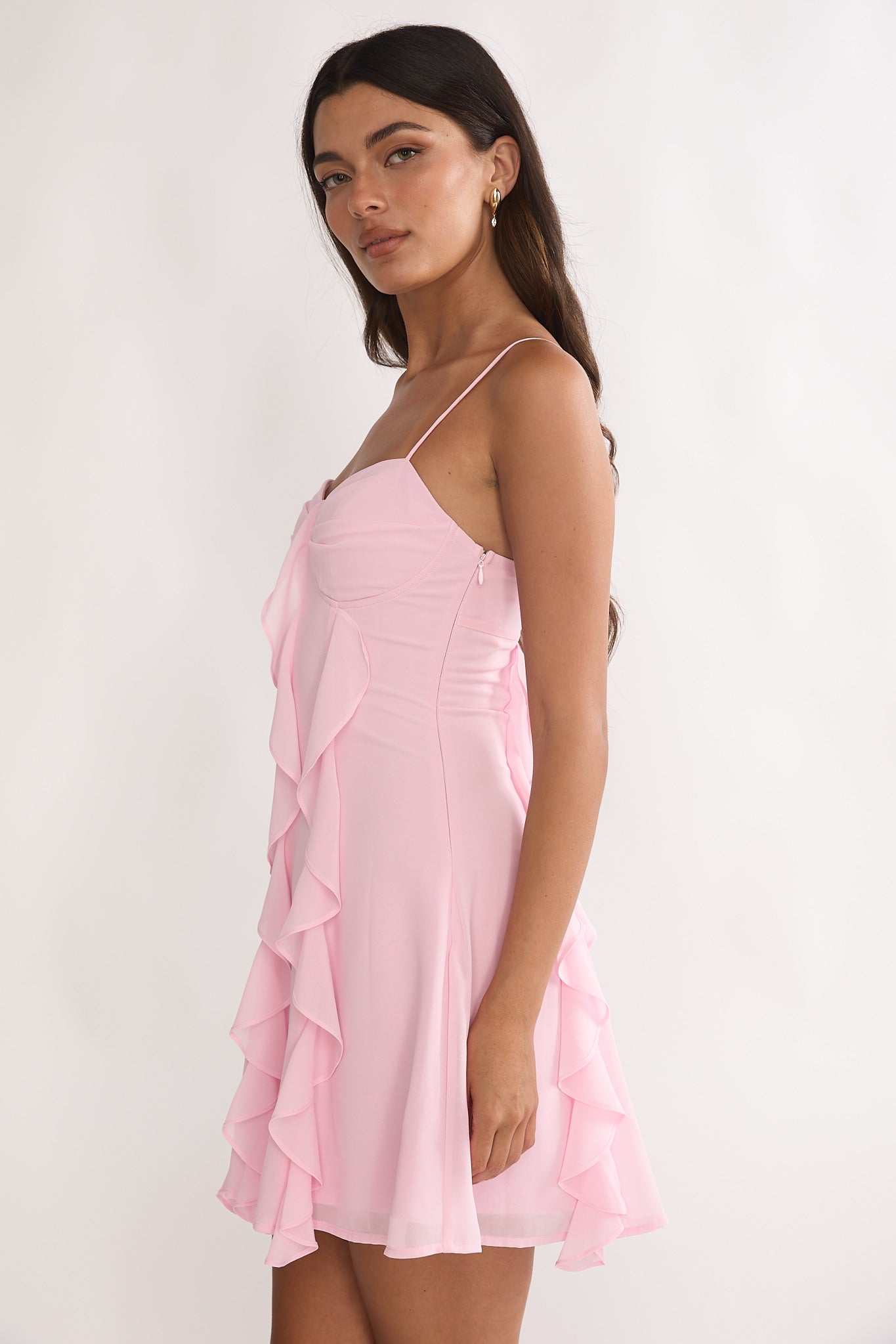 Katalia Ruffle Mini Dress Blush by Selfie Leslie Australia