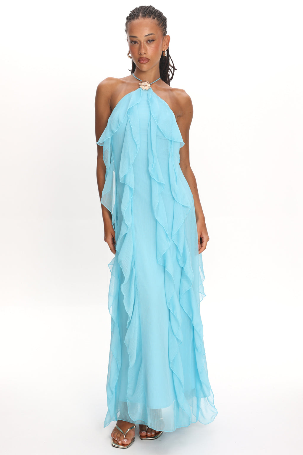Cici Halterneck Ruffle Maxi Dress Aqua by Selfie Leslie Australia