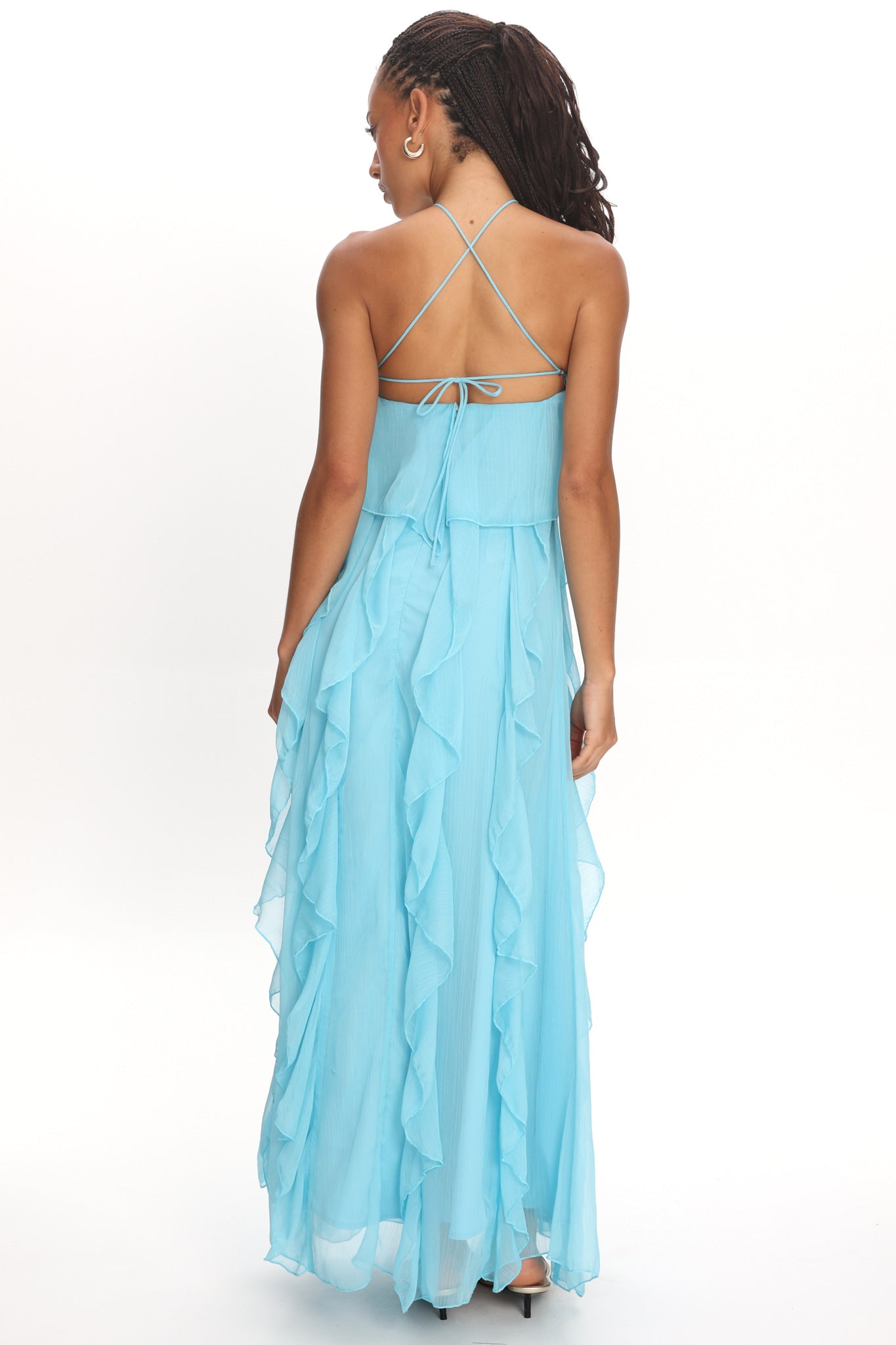 Cici Halterneck Ruffle Maxi Dress Aqua by Selfie Leslie Australia