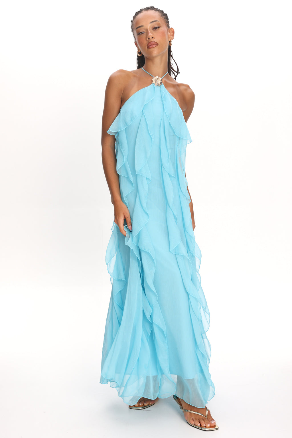 Cici Halterneck Ruffle Maxi Dress Aqua by Selfie Leslie Australia