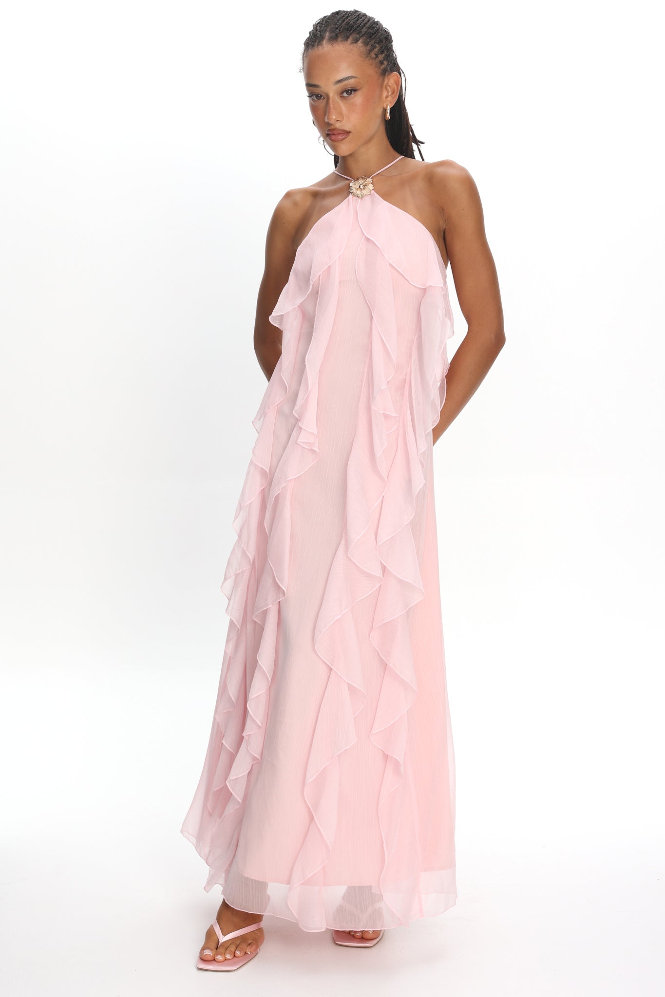 Cici Halterneck Ruffle Maxi Dress Pink by Selfie Leslie Australia