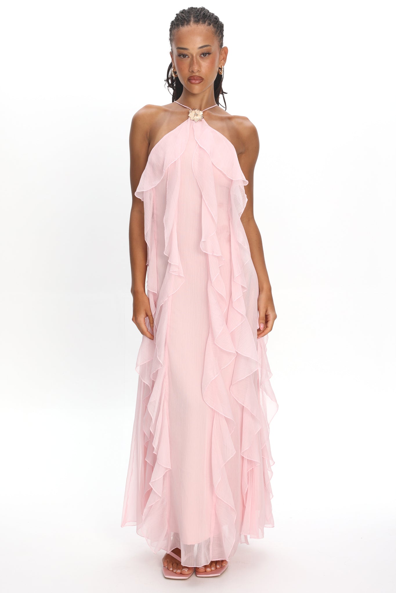 Cici Halterneck Ruffle Maxi Dress Pink by Selfie Leslie Australia
