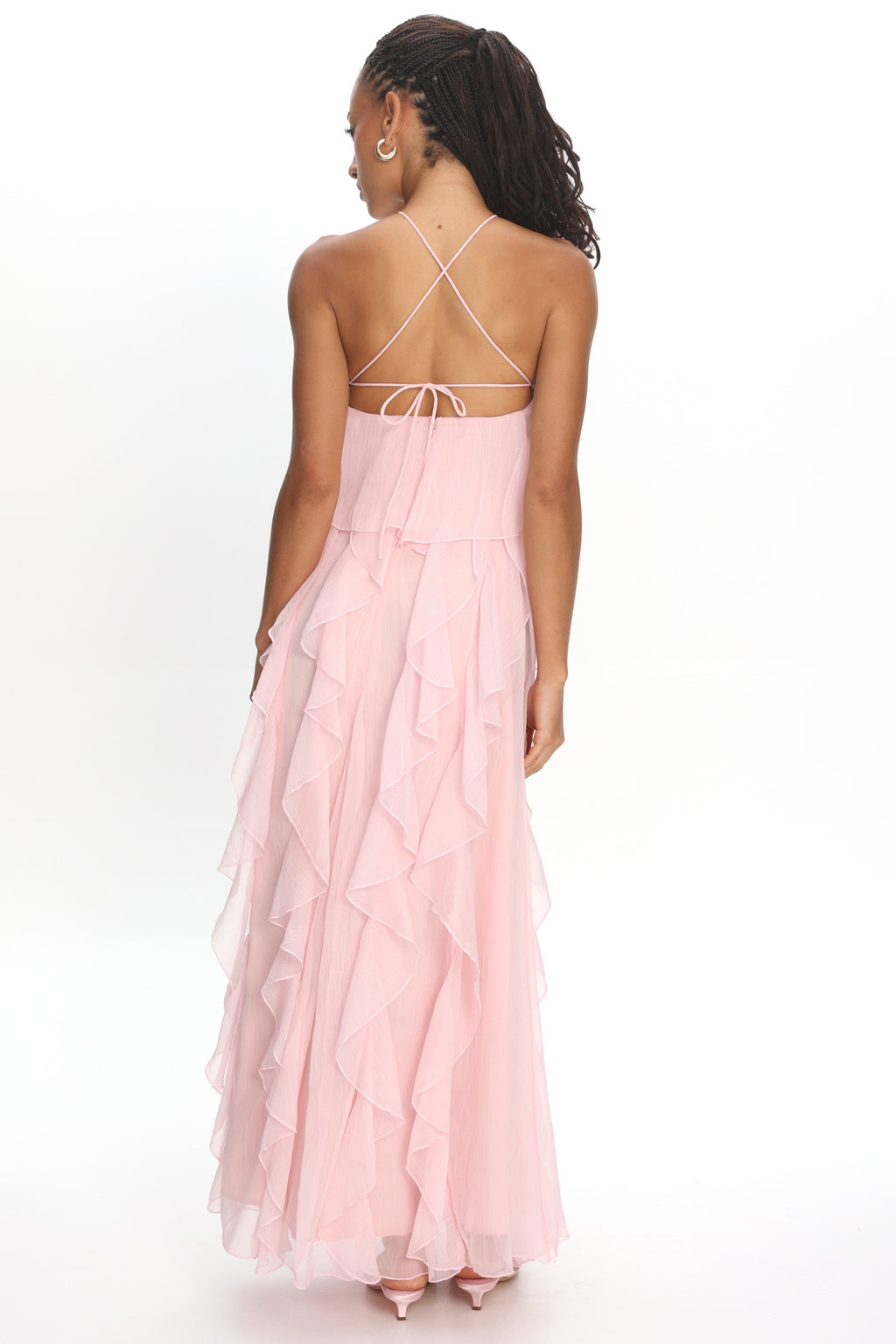 Cici Halterneck Ruffle Maxi Dress Pink by Selfie Leslie Australia
