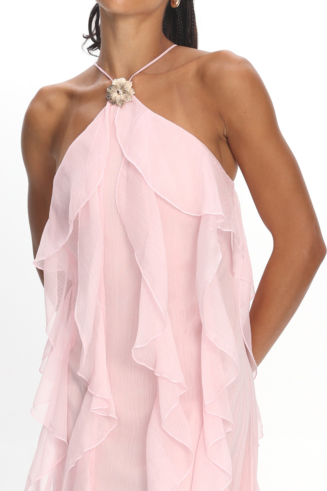 Cici Halterneck Ruffle Maxi Dress Pink by Selfie Leslie Australia