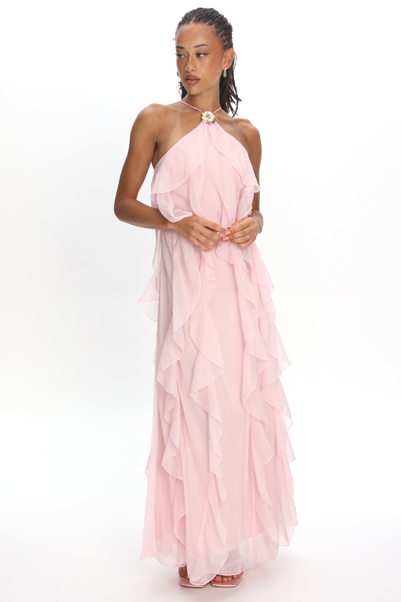 Cici Halterneck Ruffle Maxi Dress Pink by Selfie Leslie Australia