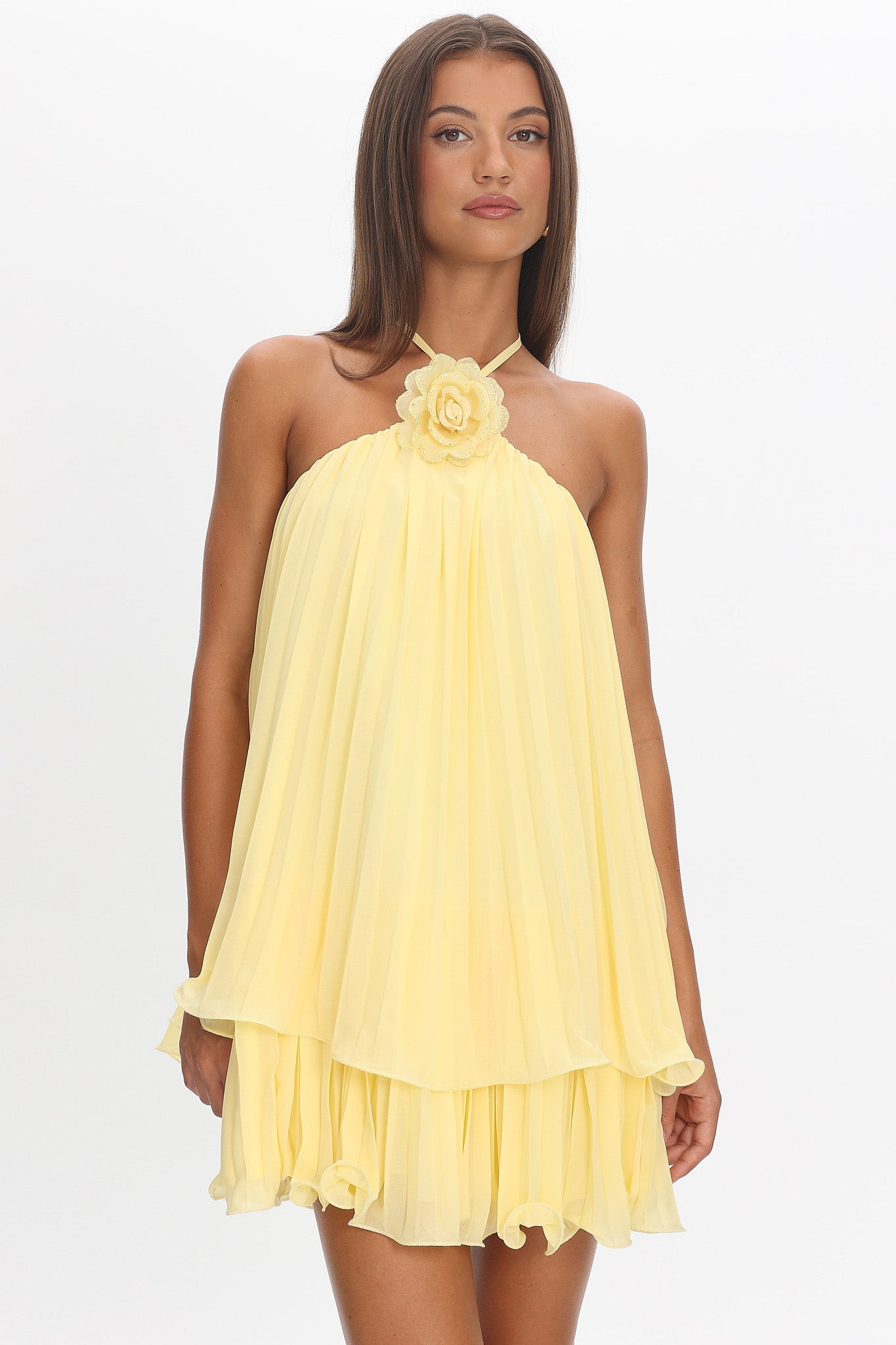 Major Crush Pleated Mini Dress Lemon by Selfie Leslie Australia