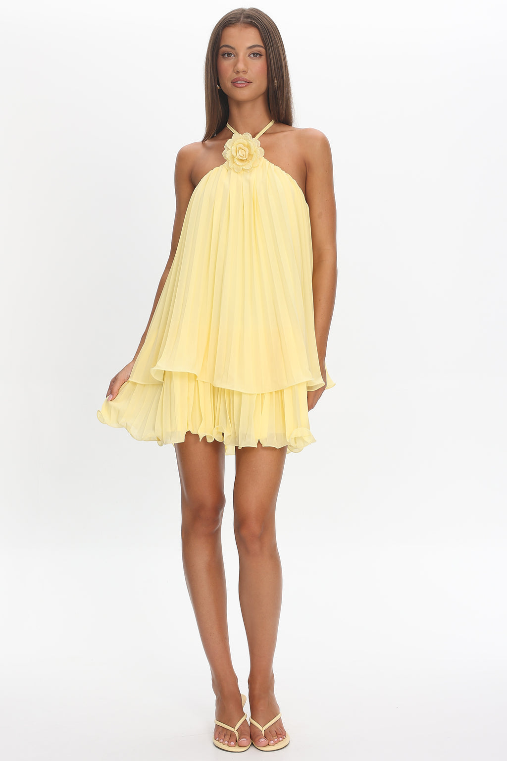 Major Crush Pleated Mini Dress Lemon by Selfie Leslie Australia