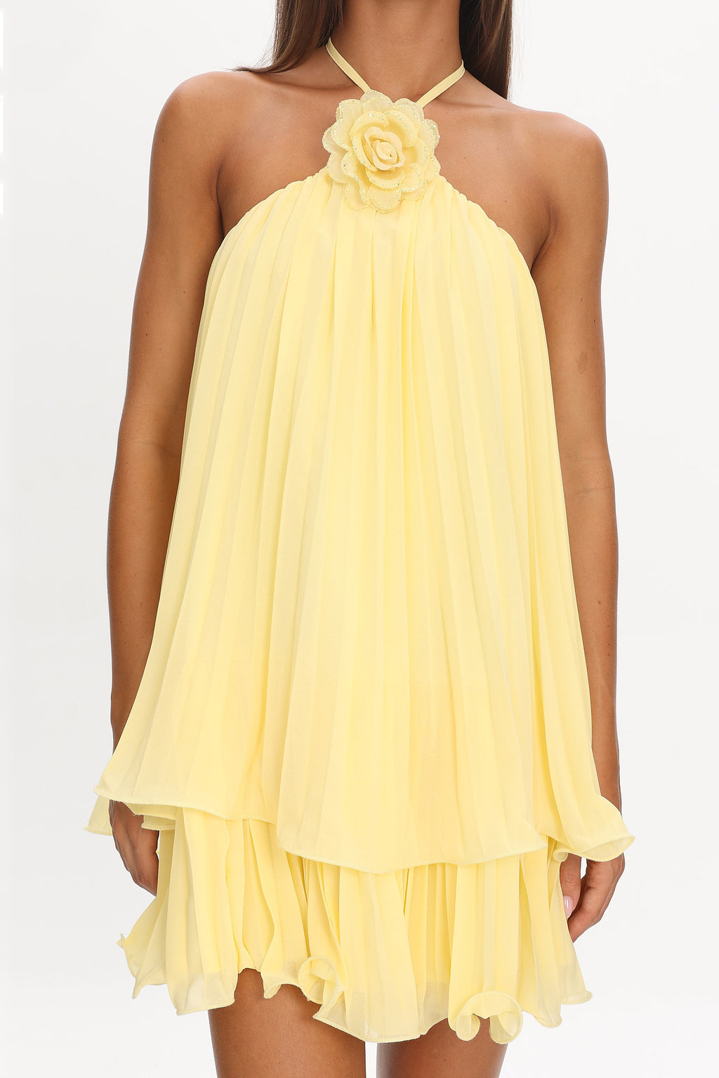Major Crush Pleated Mini Dress Lemon by Selfie Leslie Australia