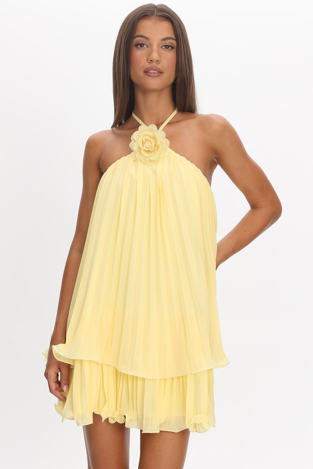 Major Crush Pleated Mini Dress Lemon by Selfie Leslie Australia