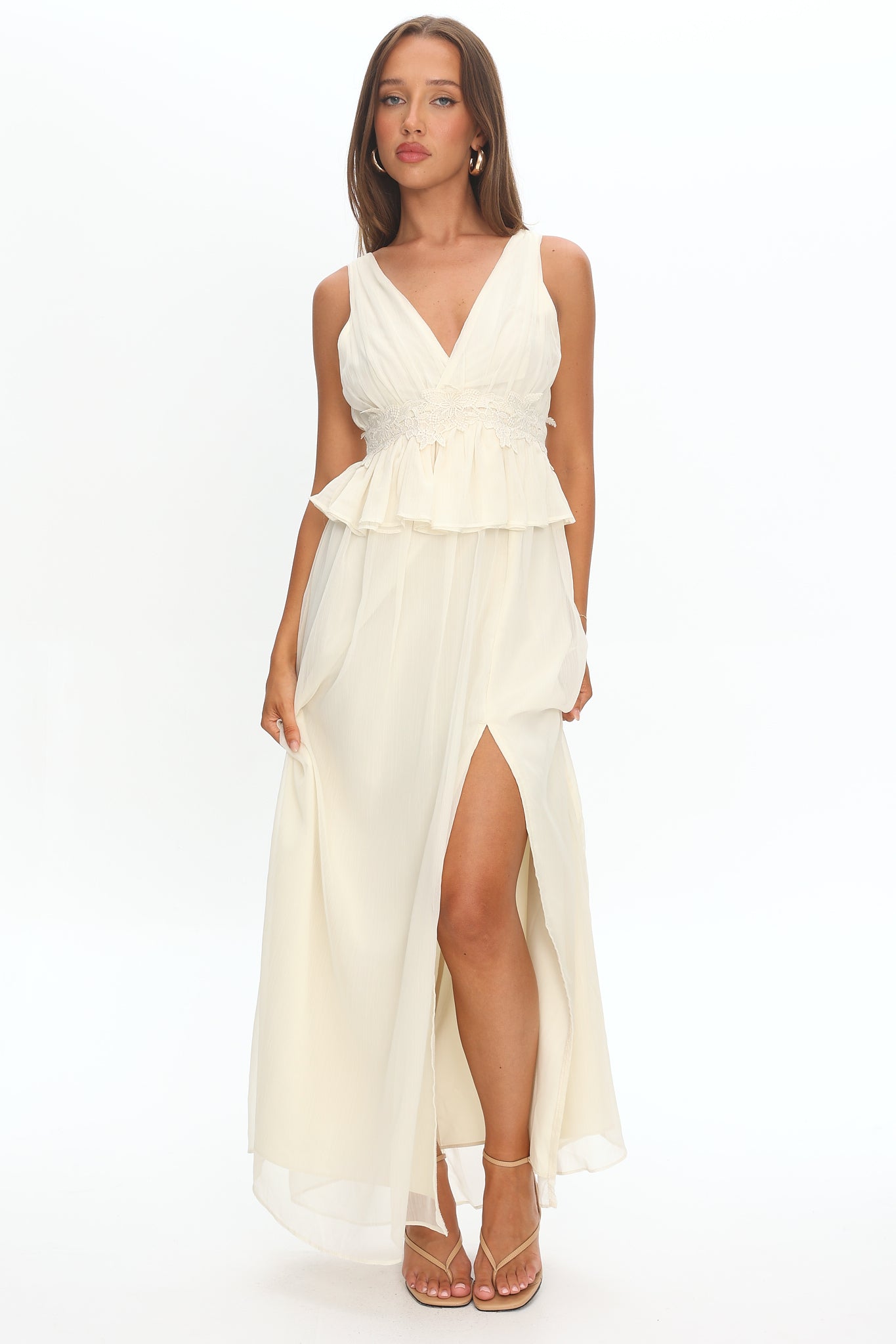 Lusia Peplum Applique Waist Maxi Dress White by Selfie Leslie Australia