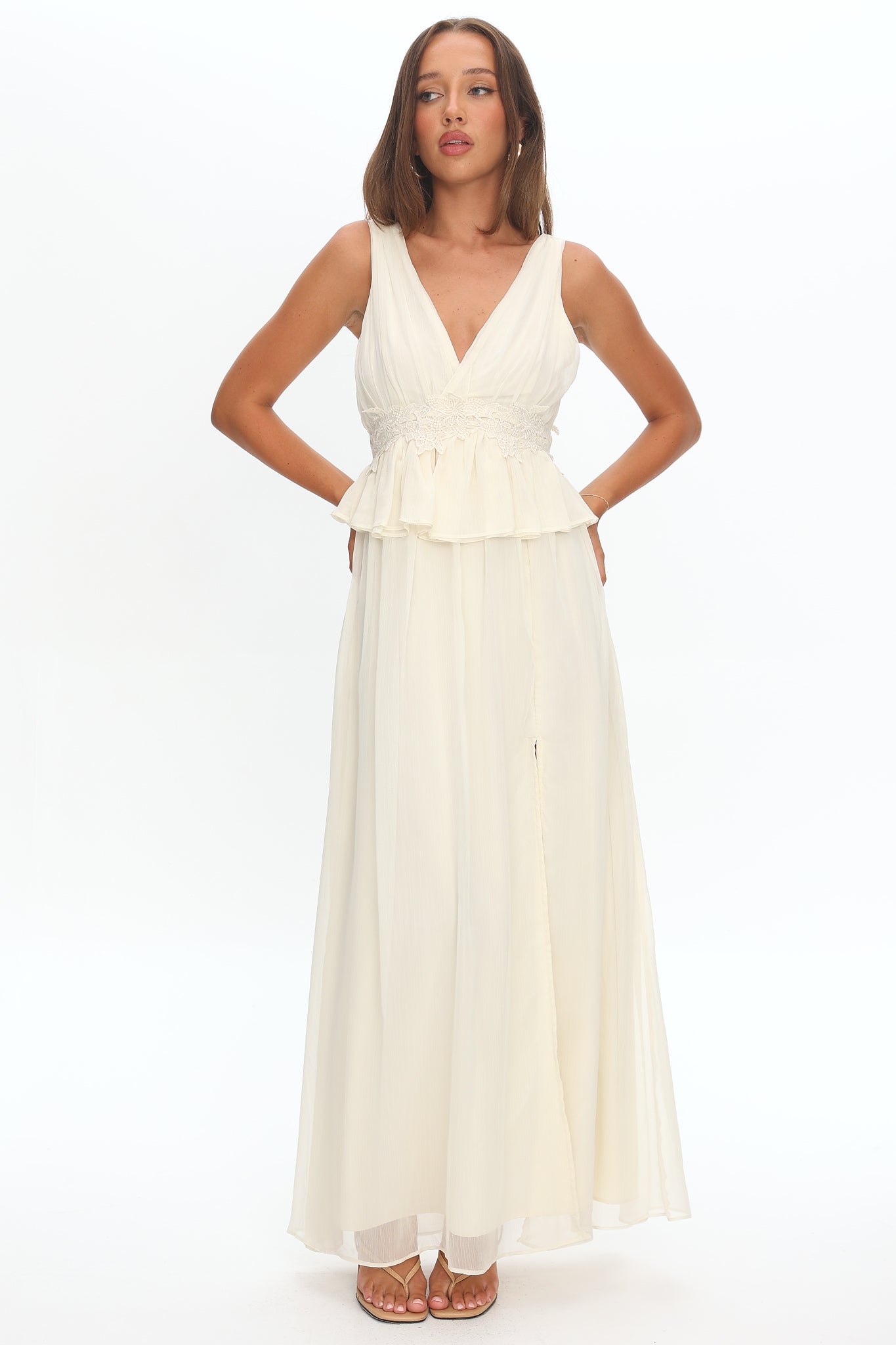 Lusia Peplum Applique Waist Maxi Dress White by Selfie Leslie Australia