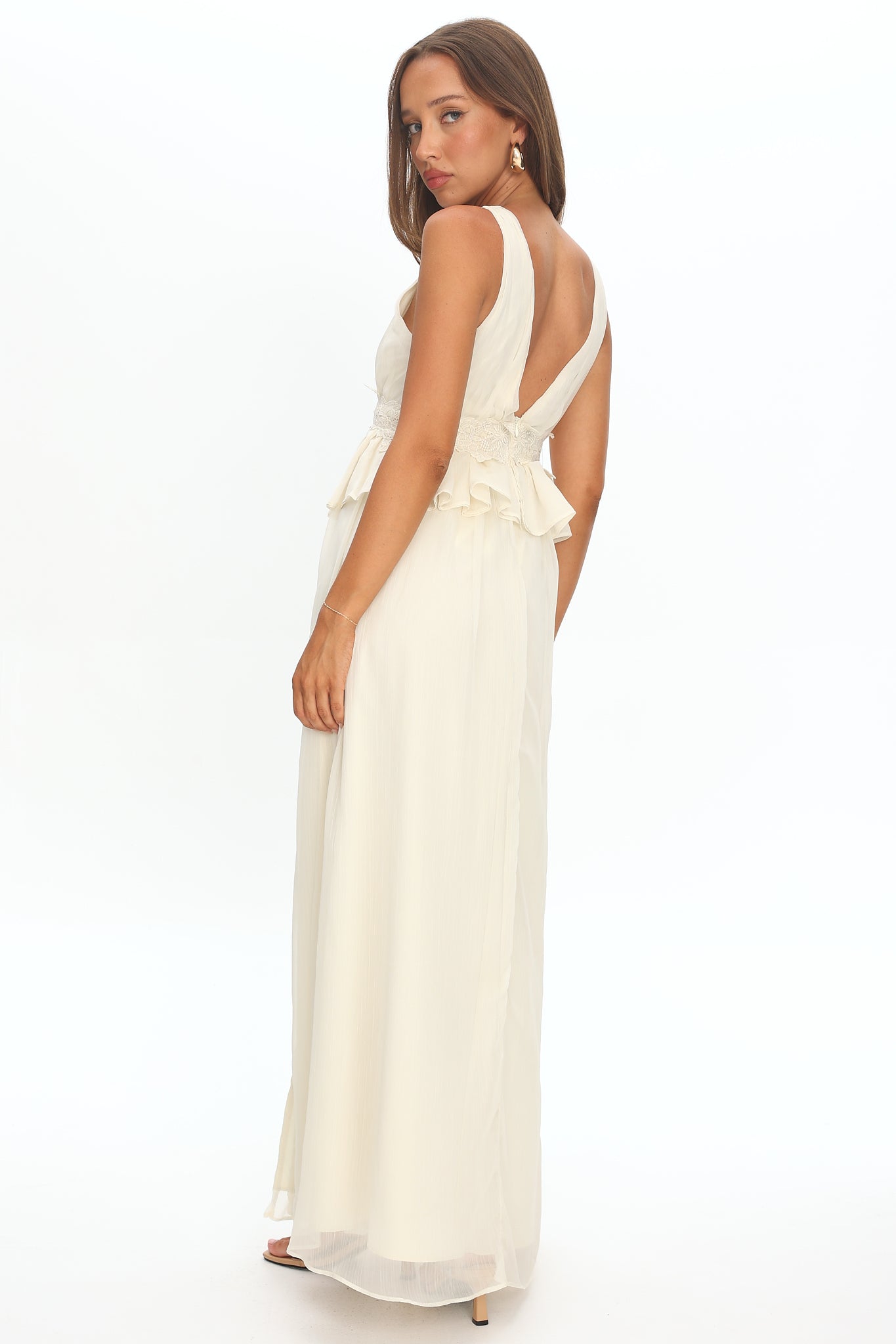 Lusia Peplum Applique Waist Maxi Dress White by Selfie Leslie Australia