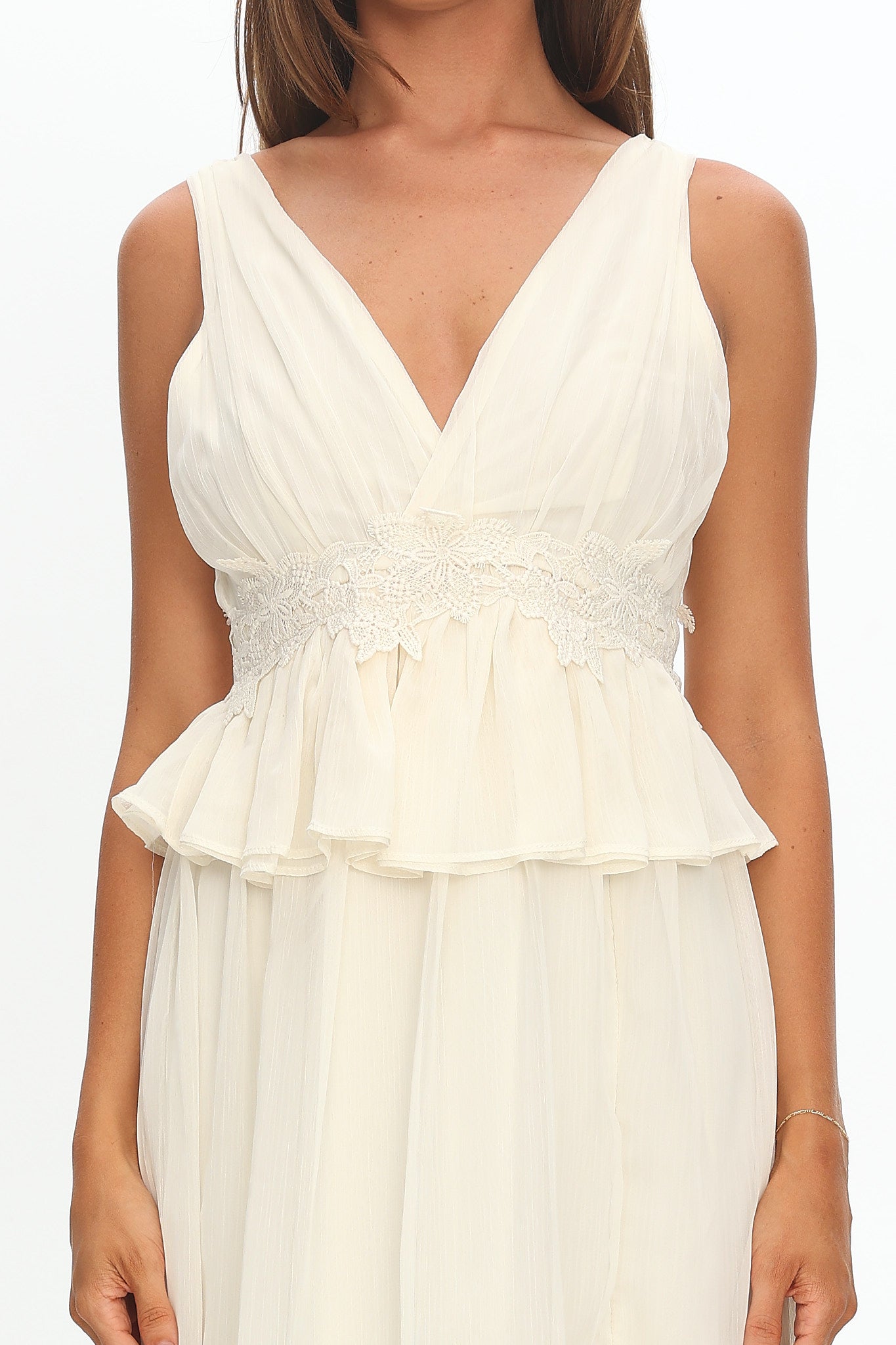 Lusia Peplum Applique Waist Maxi Dress White by Selfie Leslie Australia