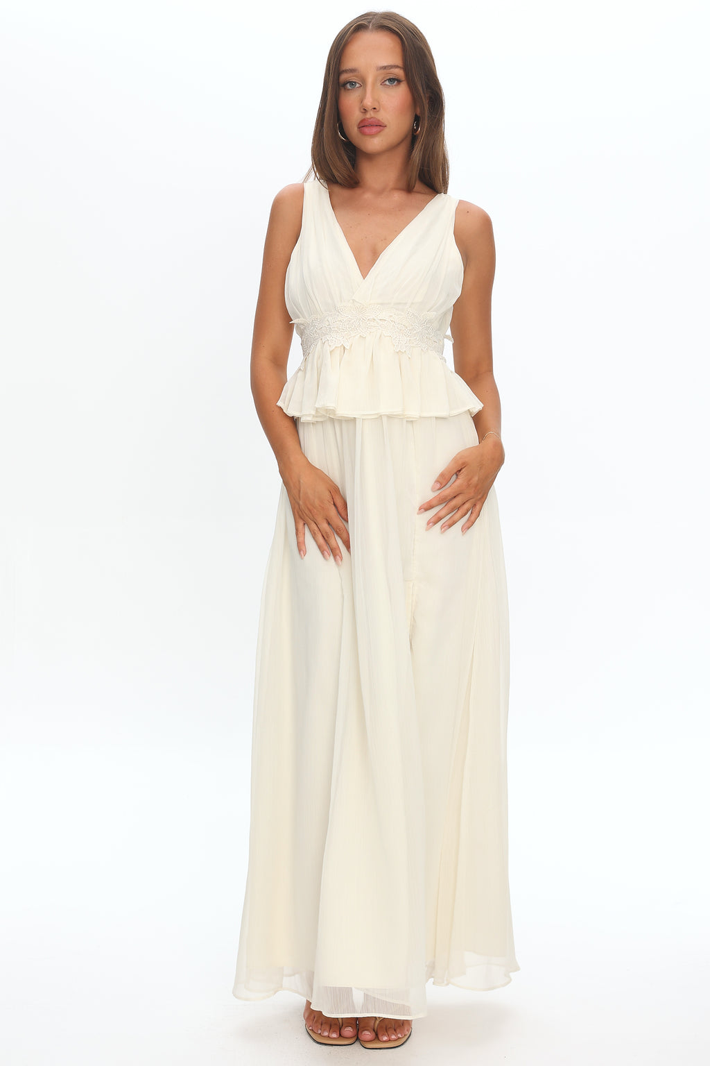 Lusia Peplum Applique Waist Maxi Dress White by Selfie Leslie Australia
