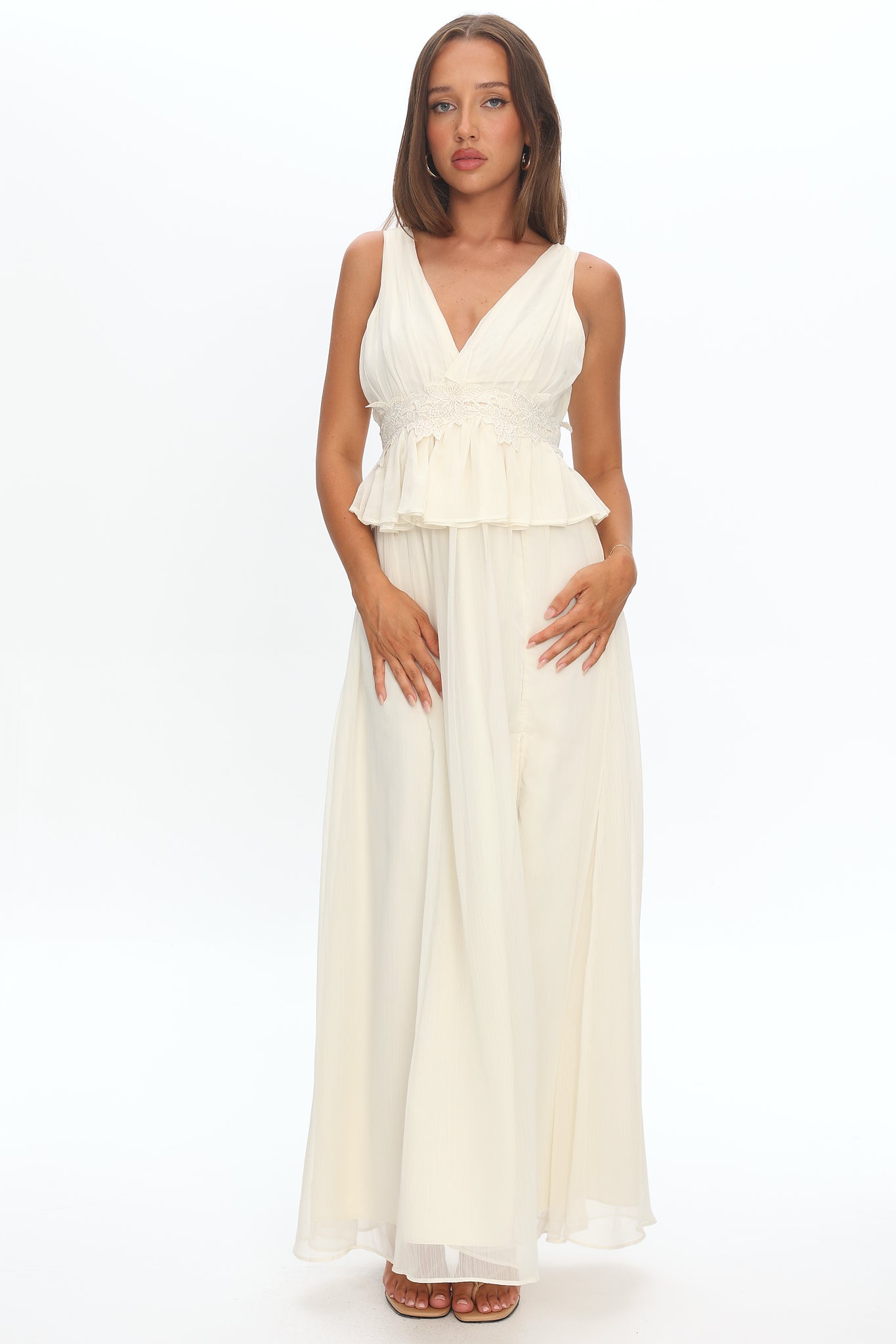Lusia Peplum Applique Waist Maxi Dress White by Selfie Leslie Australia