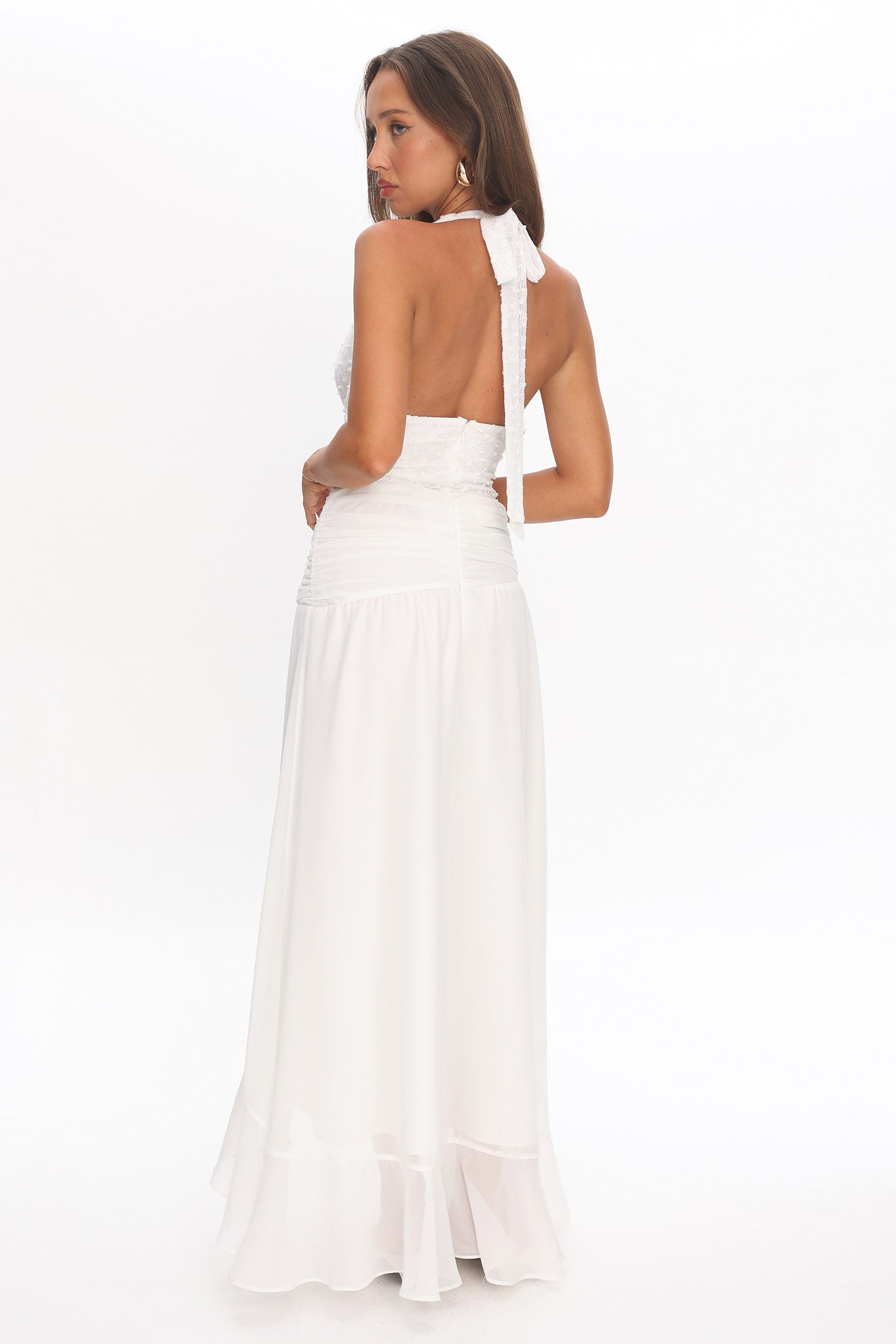Luella Textured Halter Split Maxi Dress White by Selfie Leslie Australia
