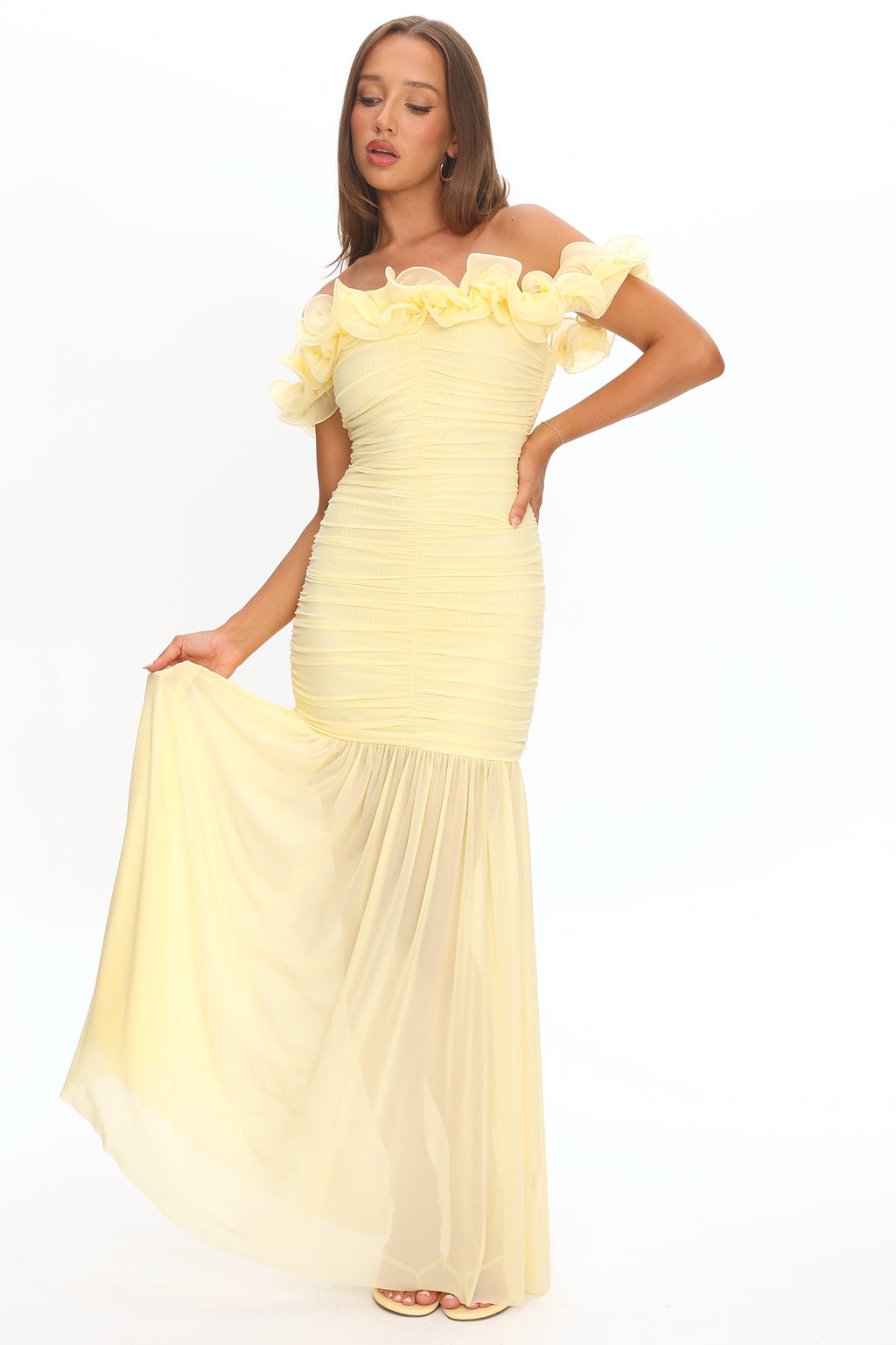 Bluebell Off-Shoulder Ruched Maxi Dress Butter